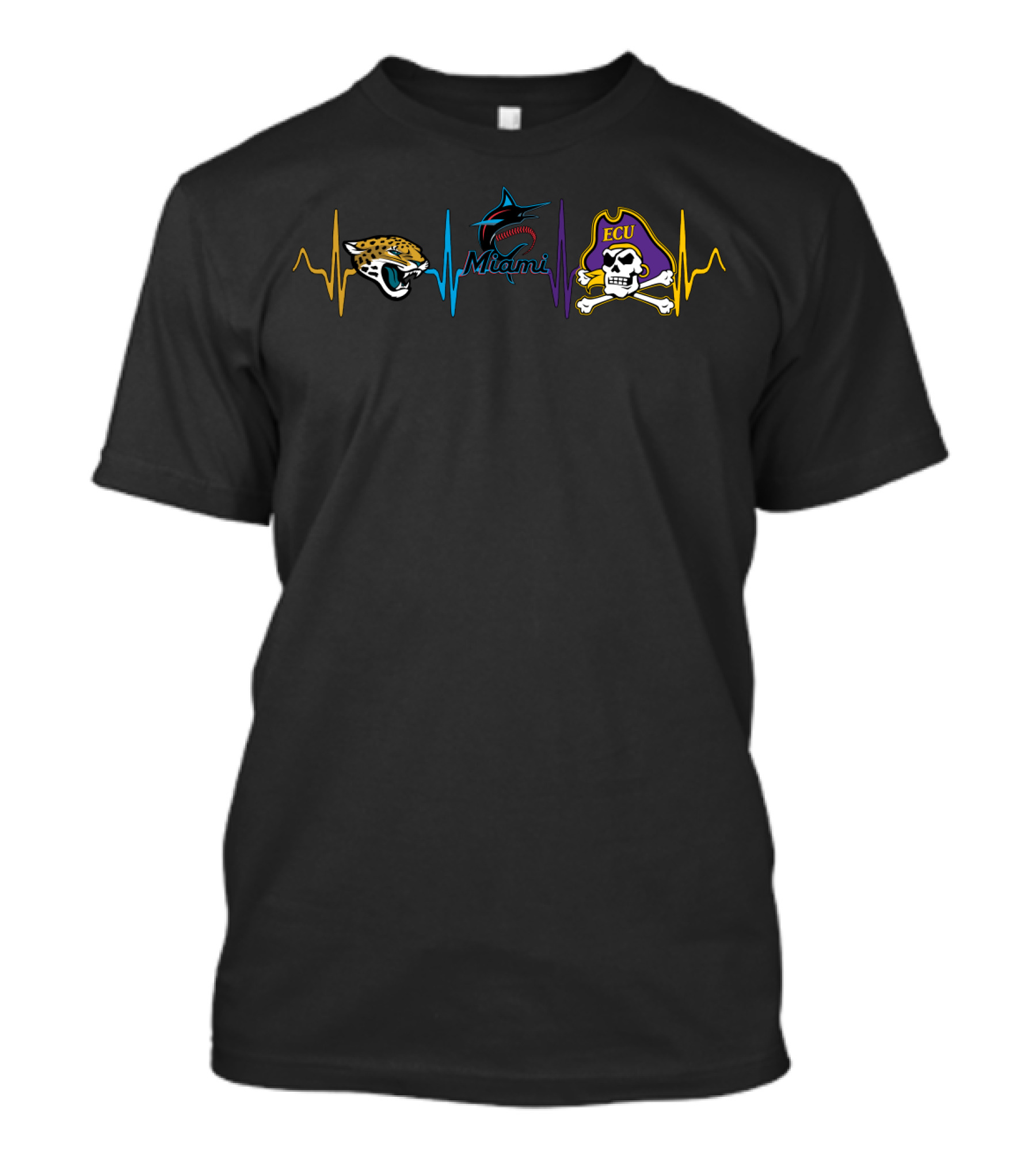 Jacksonville Jaguars Miami Marlins Ecu Pirates Heartbeat T-Shirt