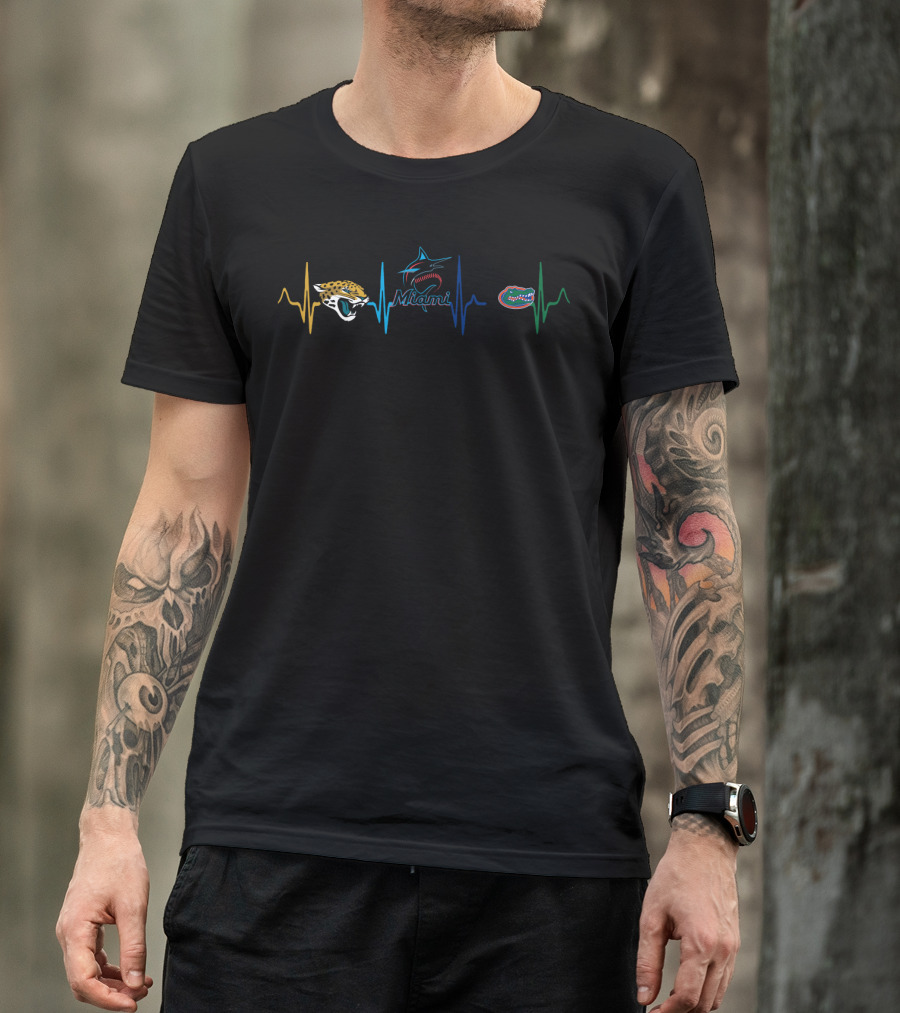 Jacksonville Jaguars Miami Marlins Florida Gators Heartbeat T-Shirt