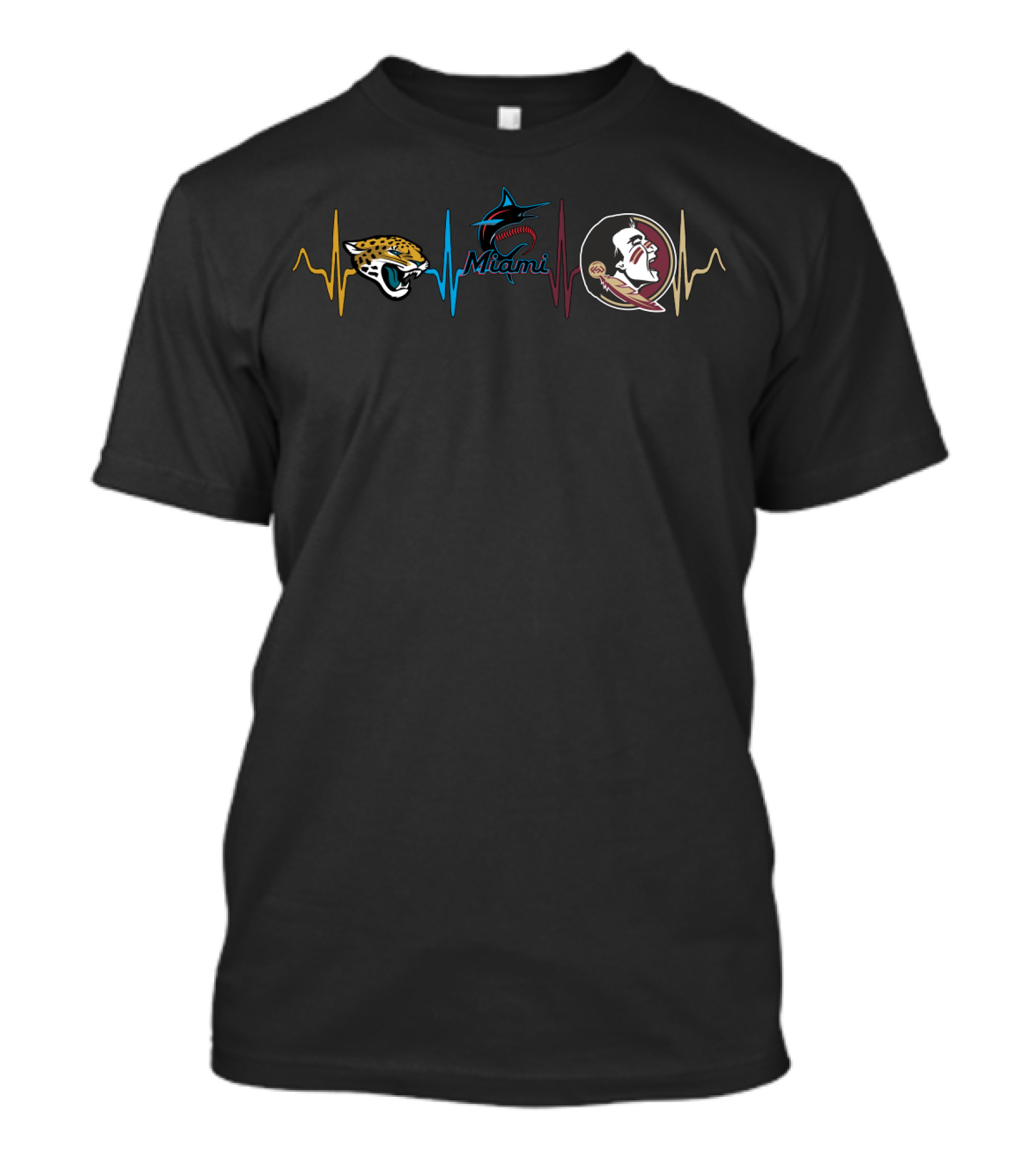 Love Jaguars Miami Marlins Seminoles Football Heartbeat T-Shirt