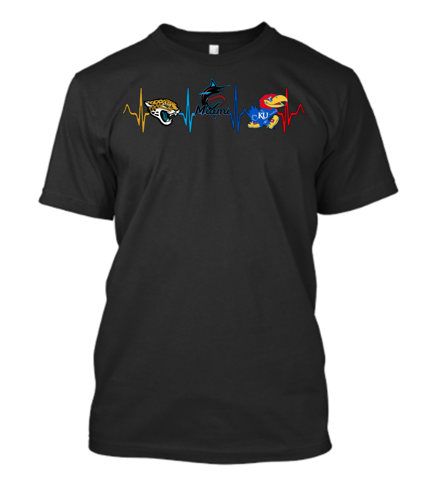 Jacksonville Jaguars Miami Marlins Kansas Jayhawks Heartbeat T-Shirt