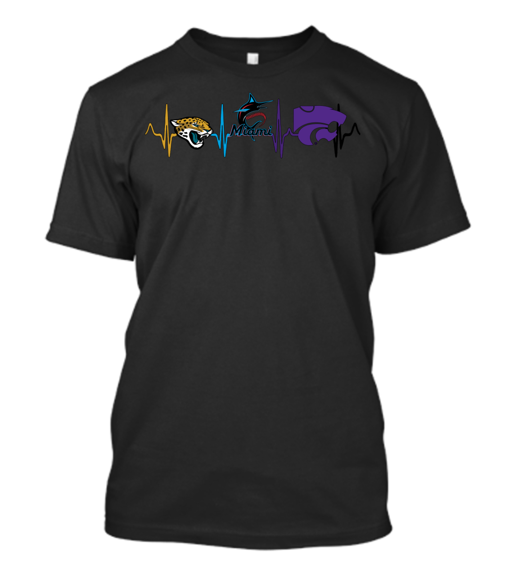 Jacksonville Jaguars Miami Marlins Kansas State Wildcats Heartbeat T-Shirt
