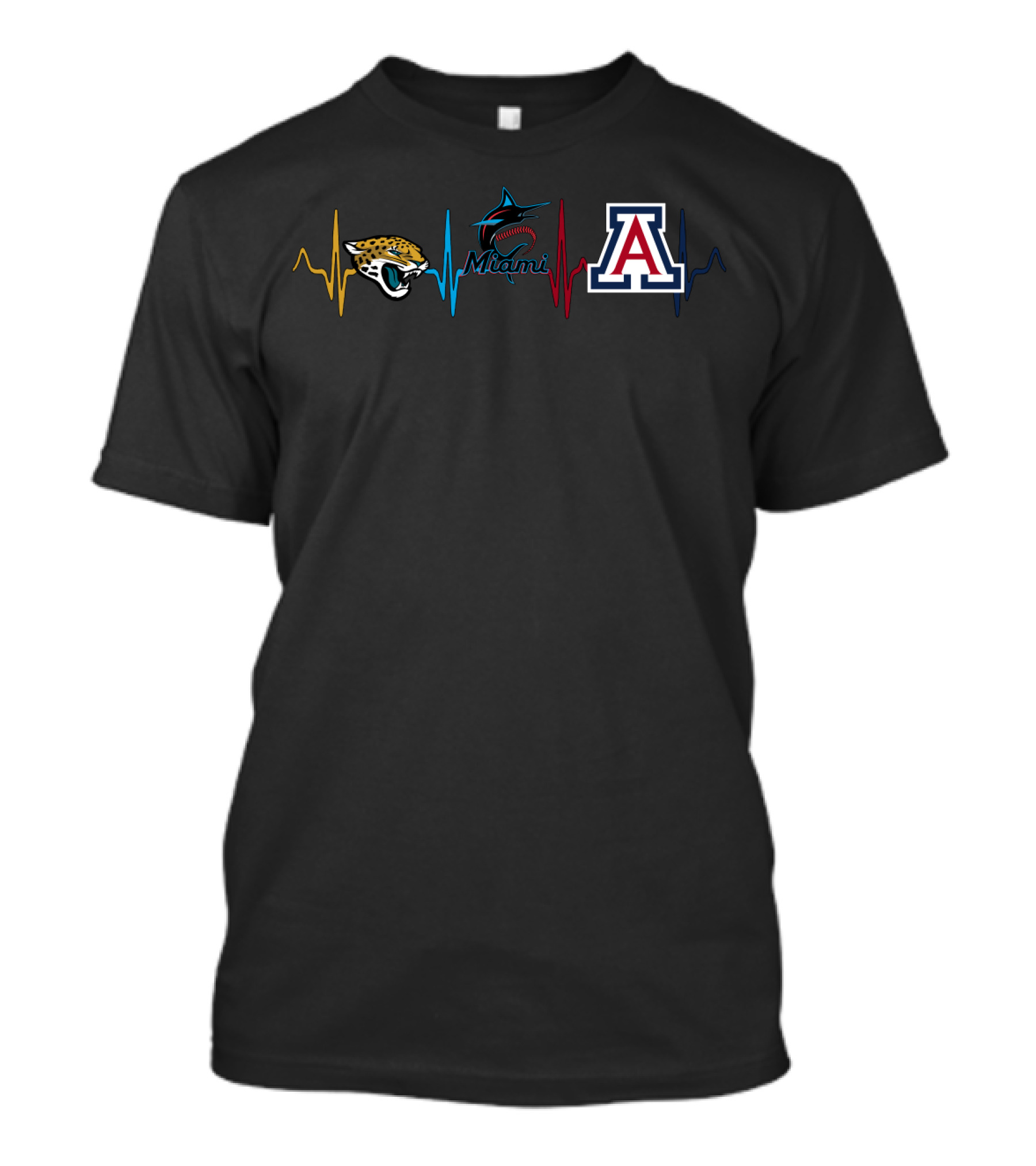 Jacksonville Jaguars Miami Marlins Arizona Wildcats Heartbeat T-Shirt
