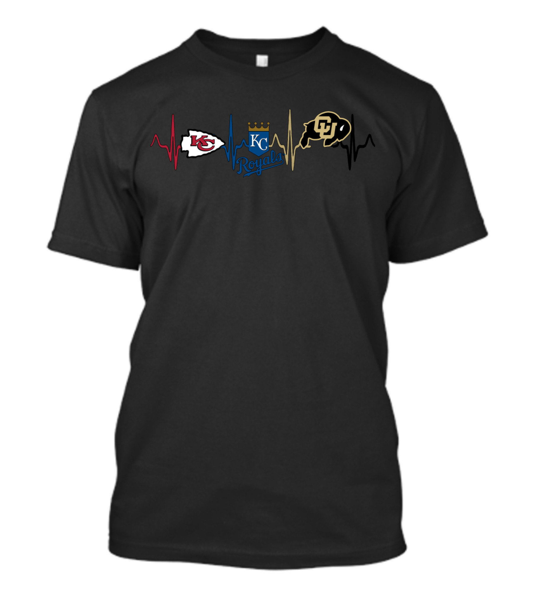 Kansas City Chiefs Royals Colorado Buffaloes Heartbeat T-Shirt