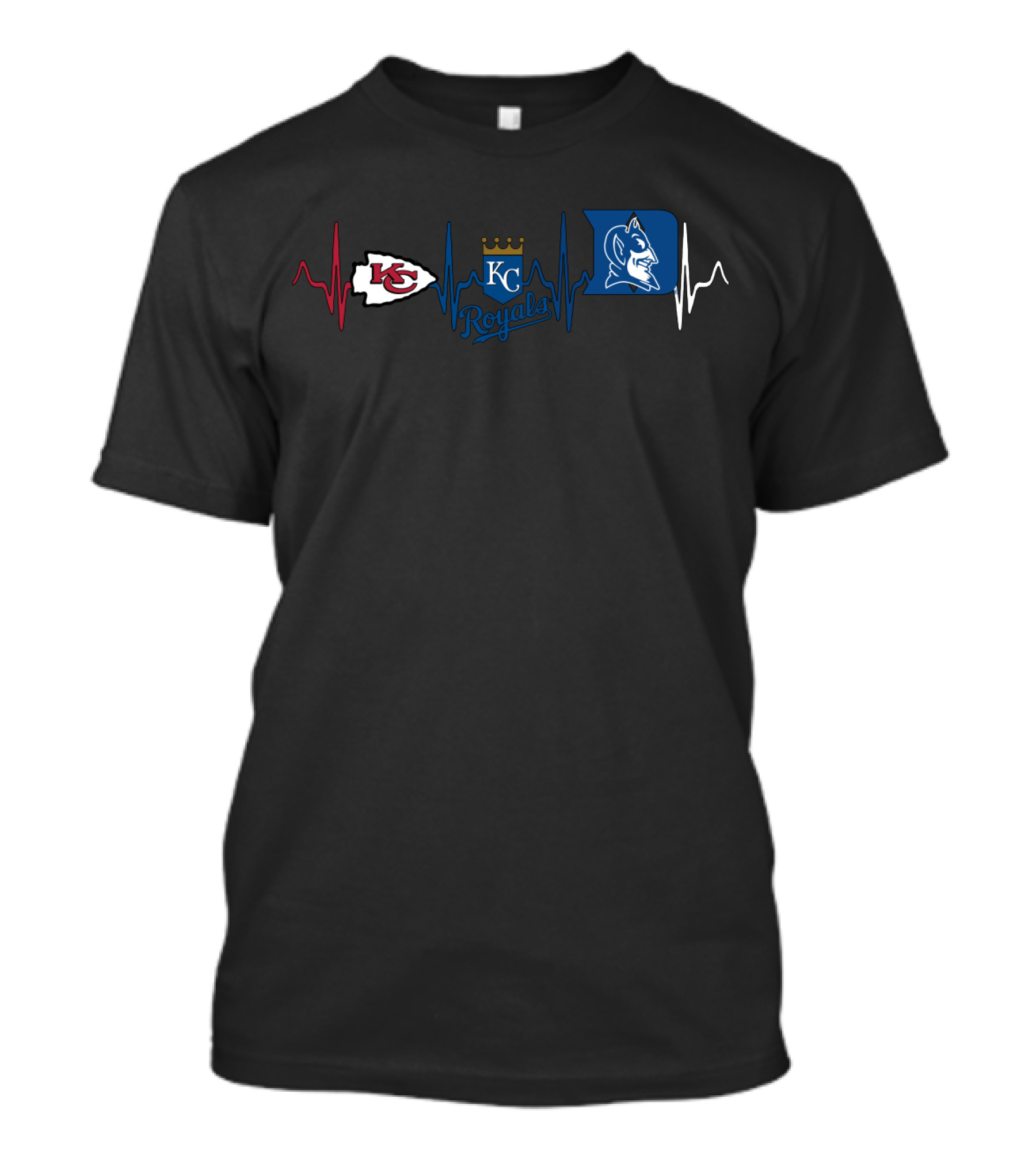Kansas City Chiefs Royals Duke Blue Devils Heartbeat T-Shirt