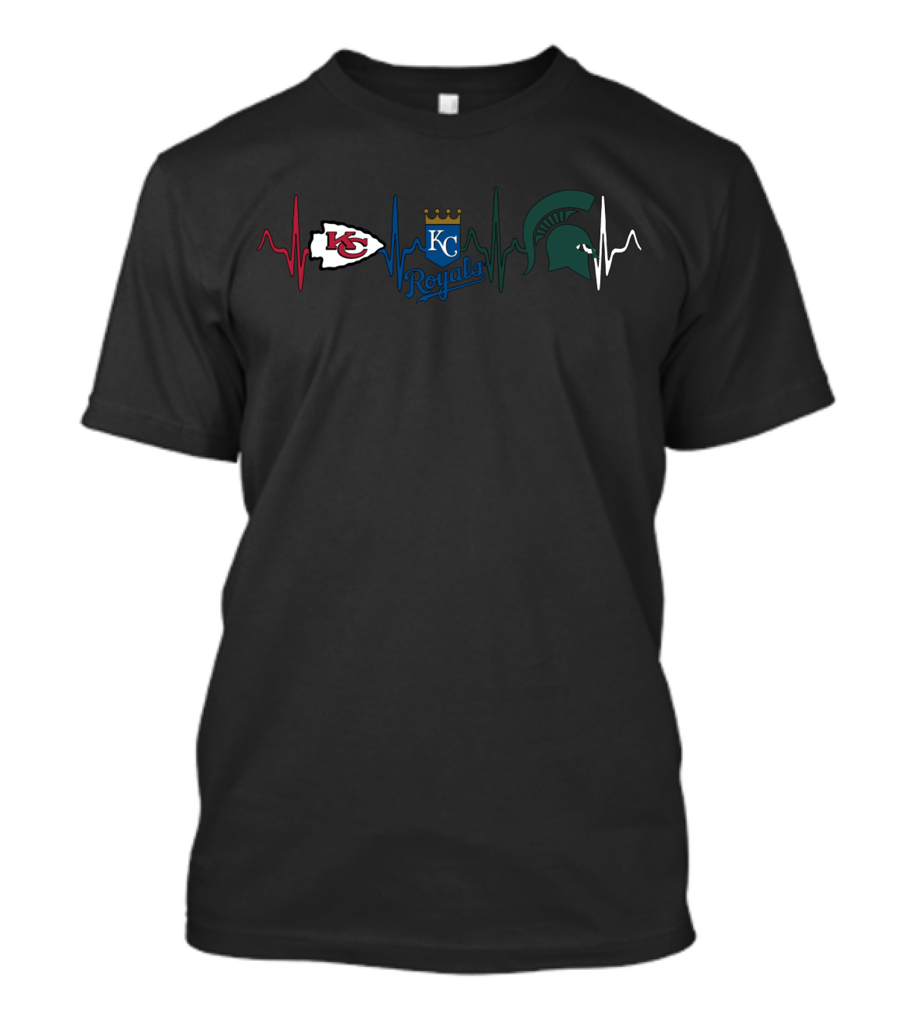 Kansas City Chiefs Royals Michigan State Spartans Heartbeat T-Shirt