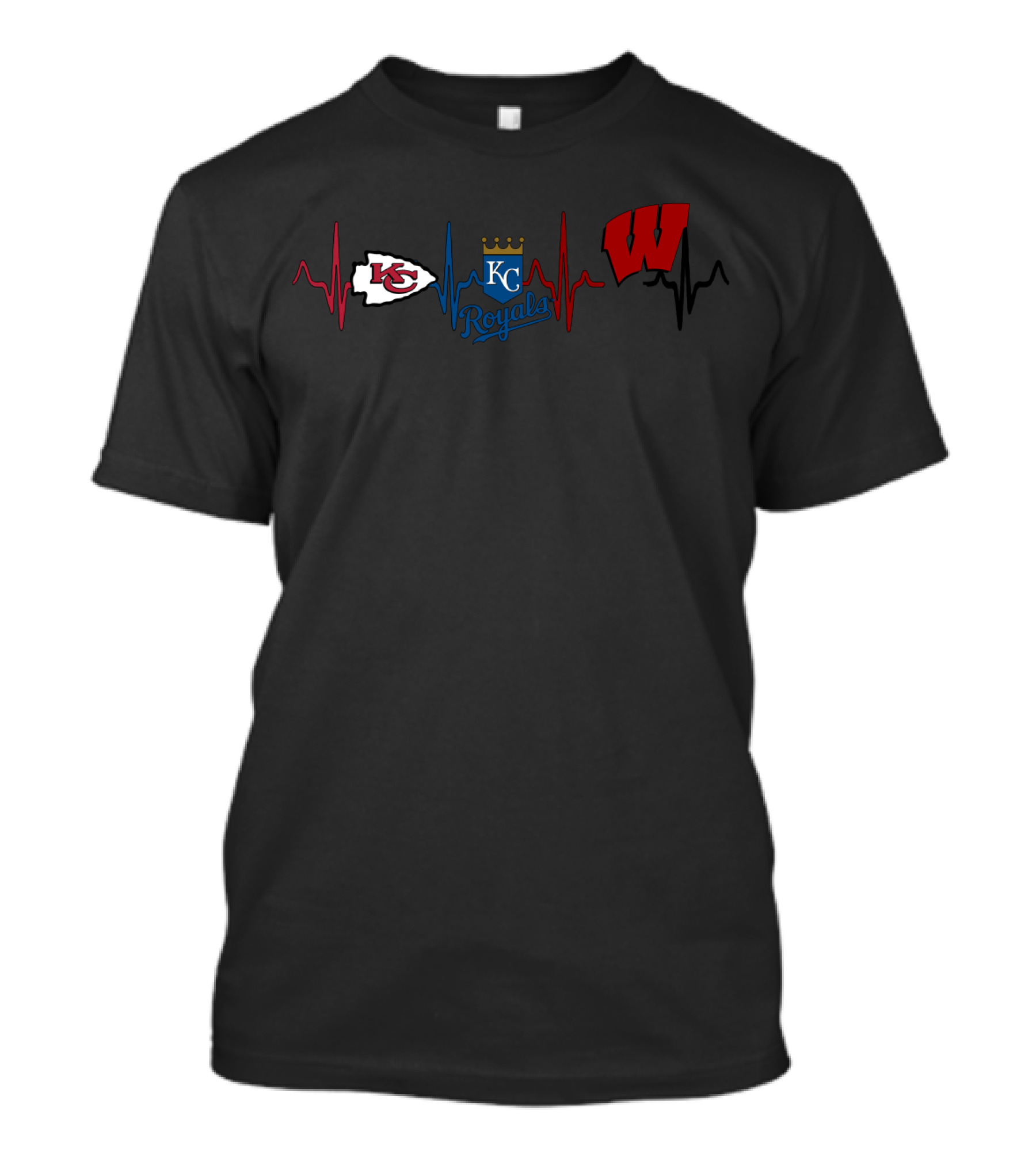 Kansas City Chiefs Royals Wisconsin Badgers Heartbeat T-Shirt
