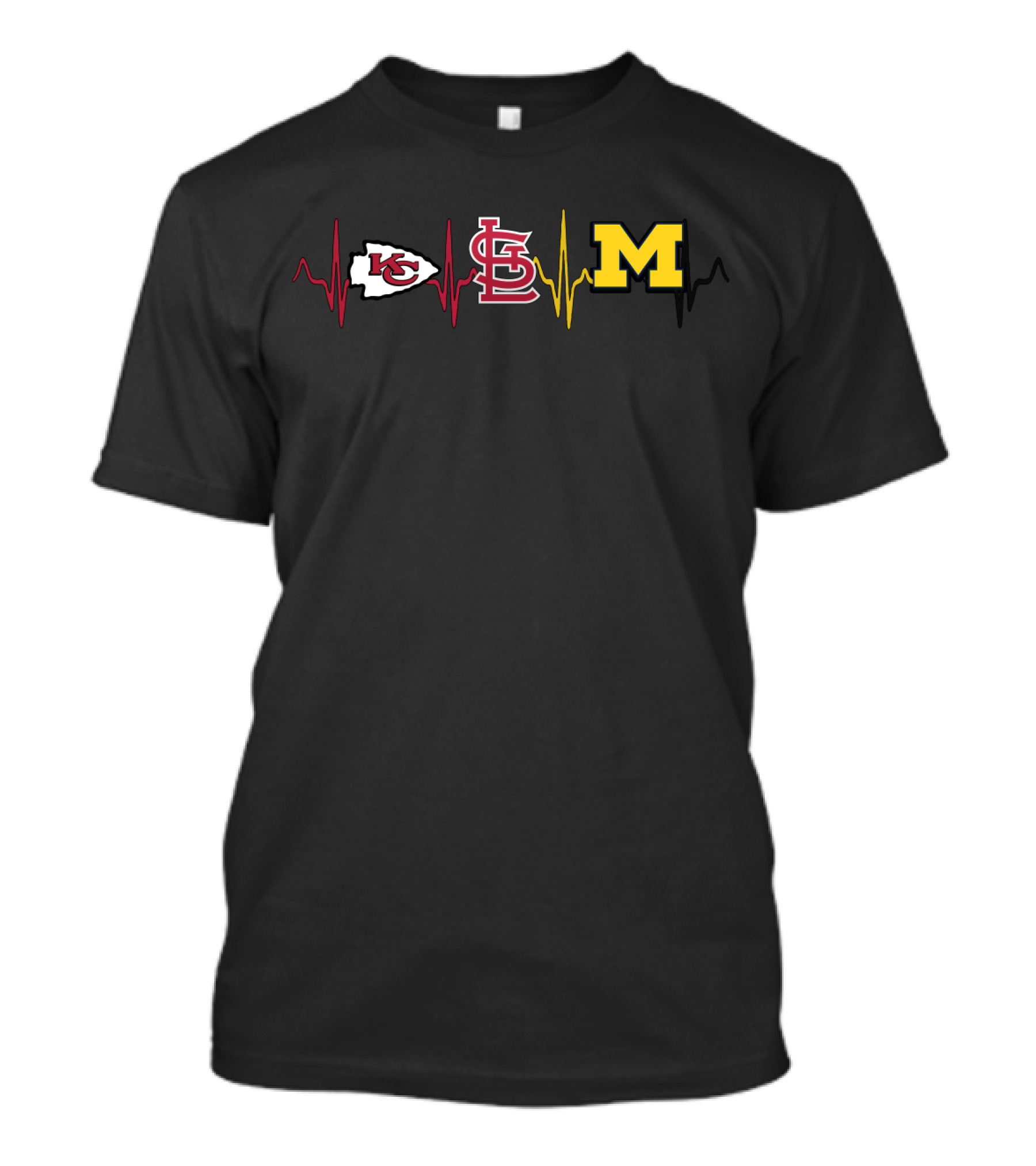 Love Chiefs Cardinals Michigan Heartbeat T-Shirt