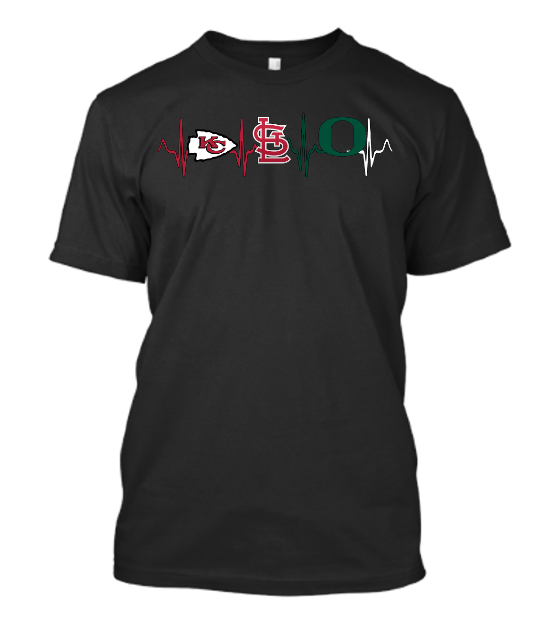 Chiefs Cardinals And Oregon Ducks Fan Heartbeat T-Shirt