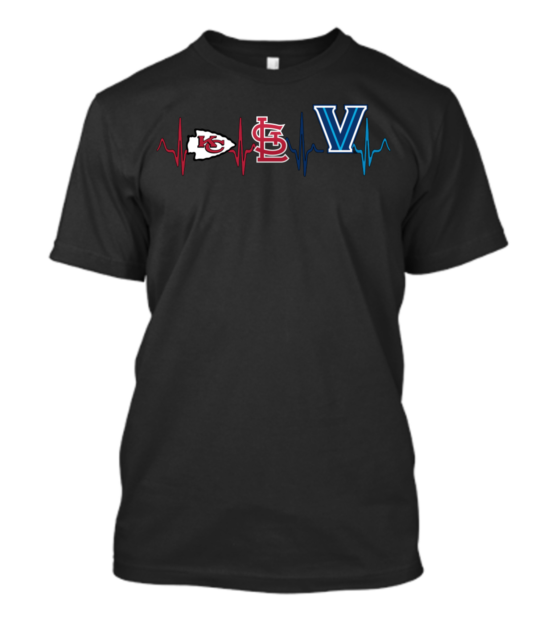 Kansas City Chiefs St. Louis Cardinals Villanova Wildcats Heartbeat T-Shirt