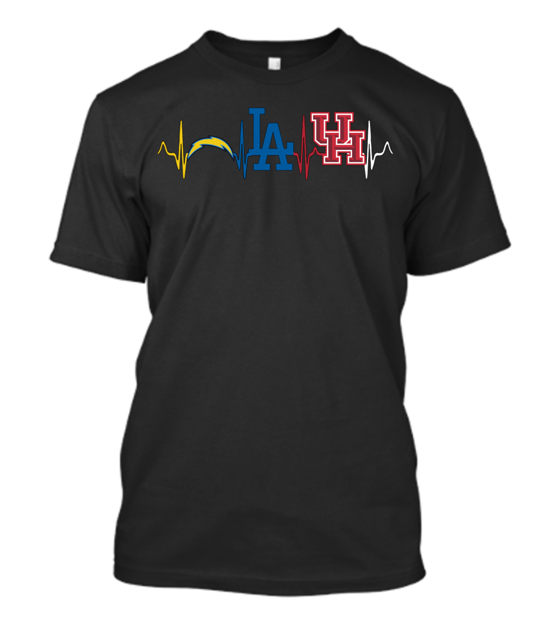 Love Chargers Dodgers Houston Cougars Heartbeat T-Shirt