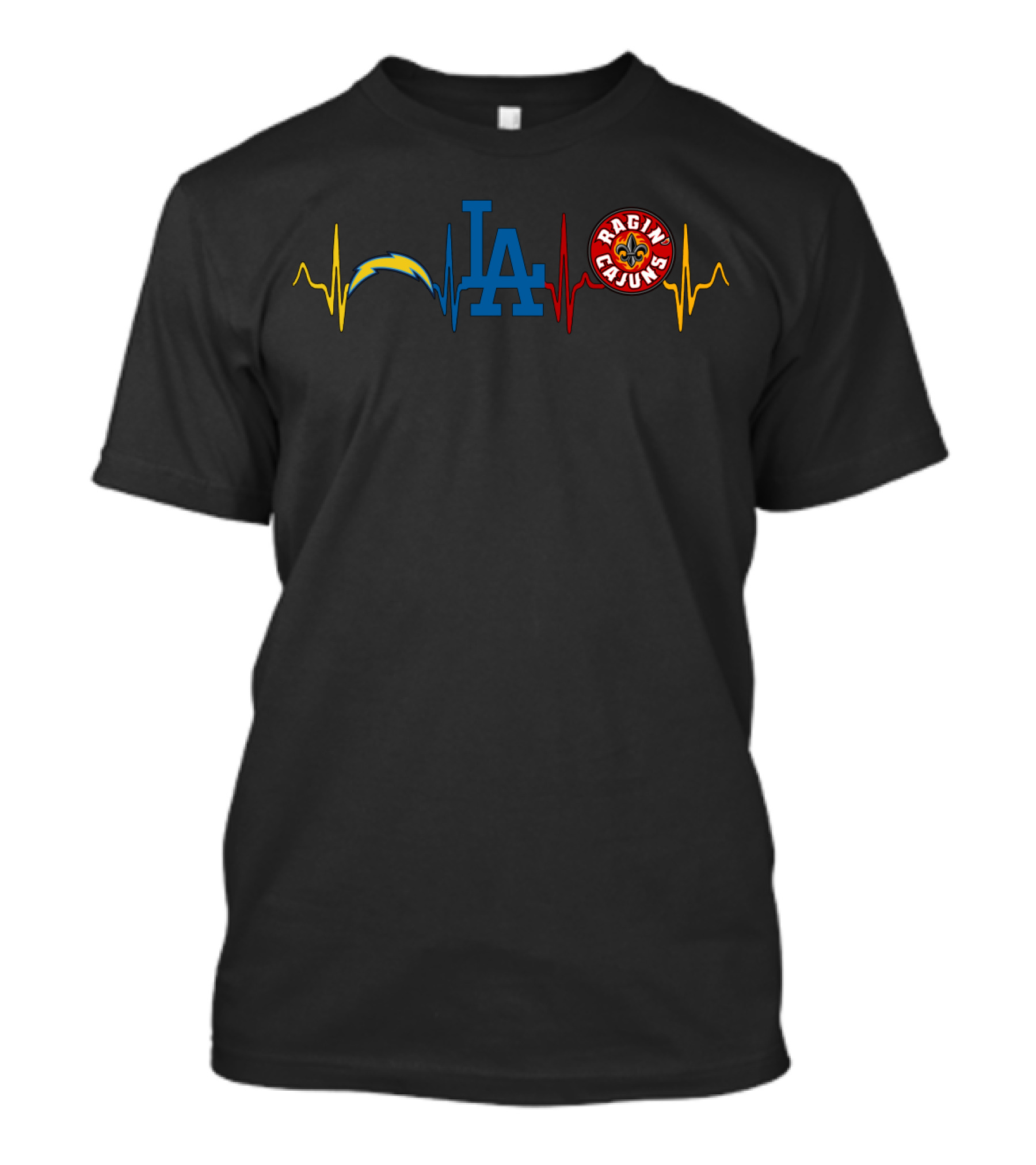 Los Angeles Chargers Dodgers Ragin' Cajuns Heartbeat Lrc T-Shirt