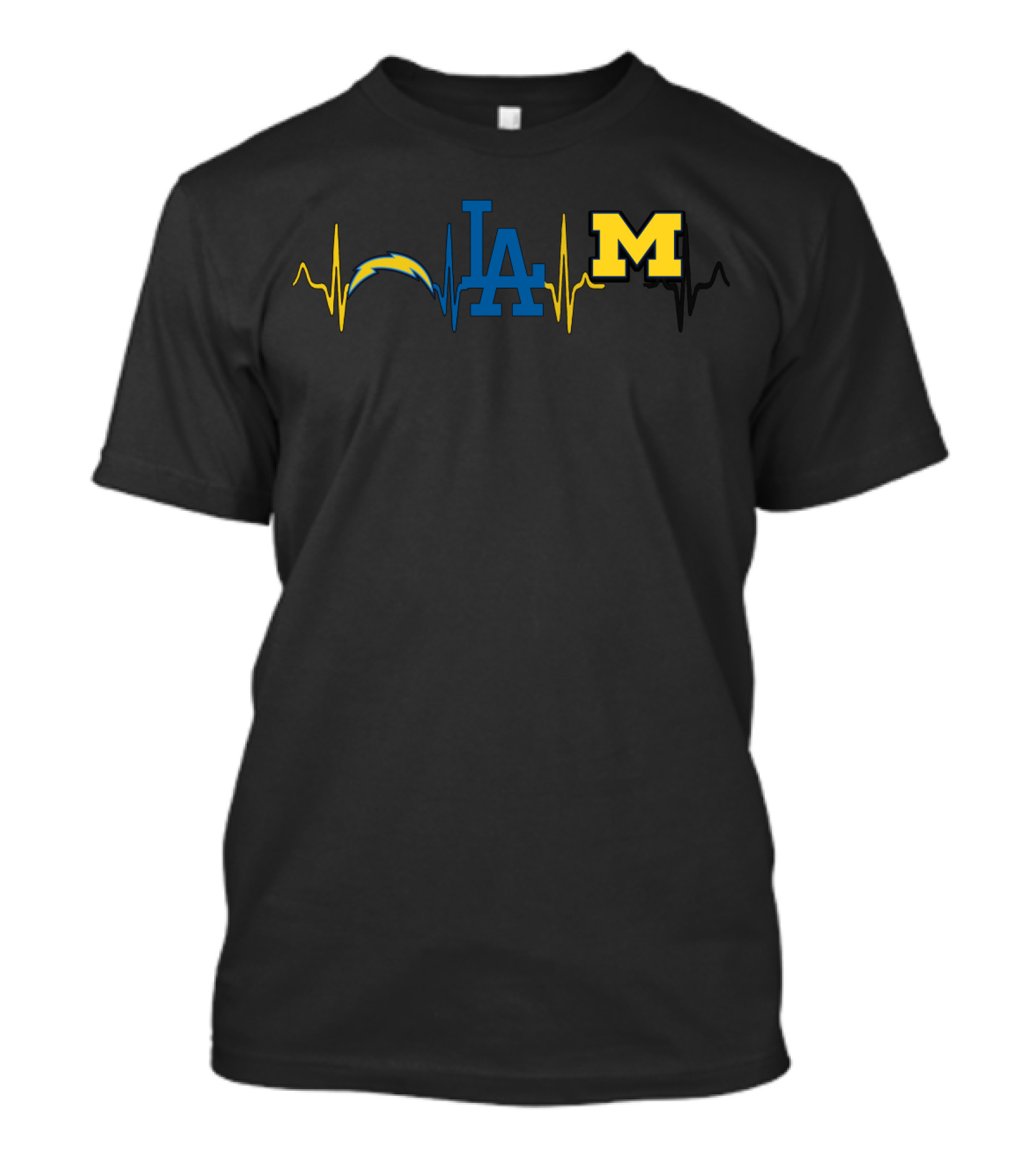 Love Chargers Dodgers Michigan Wolverines Heartbeat T-Shirt