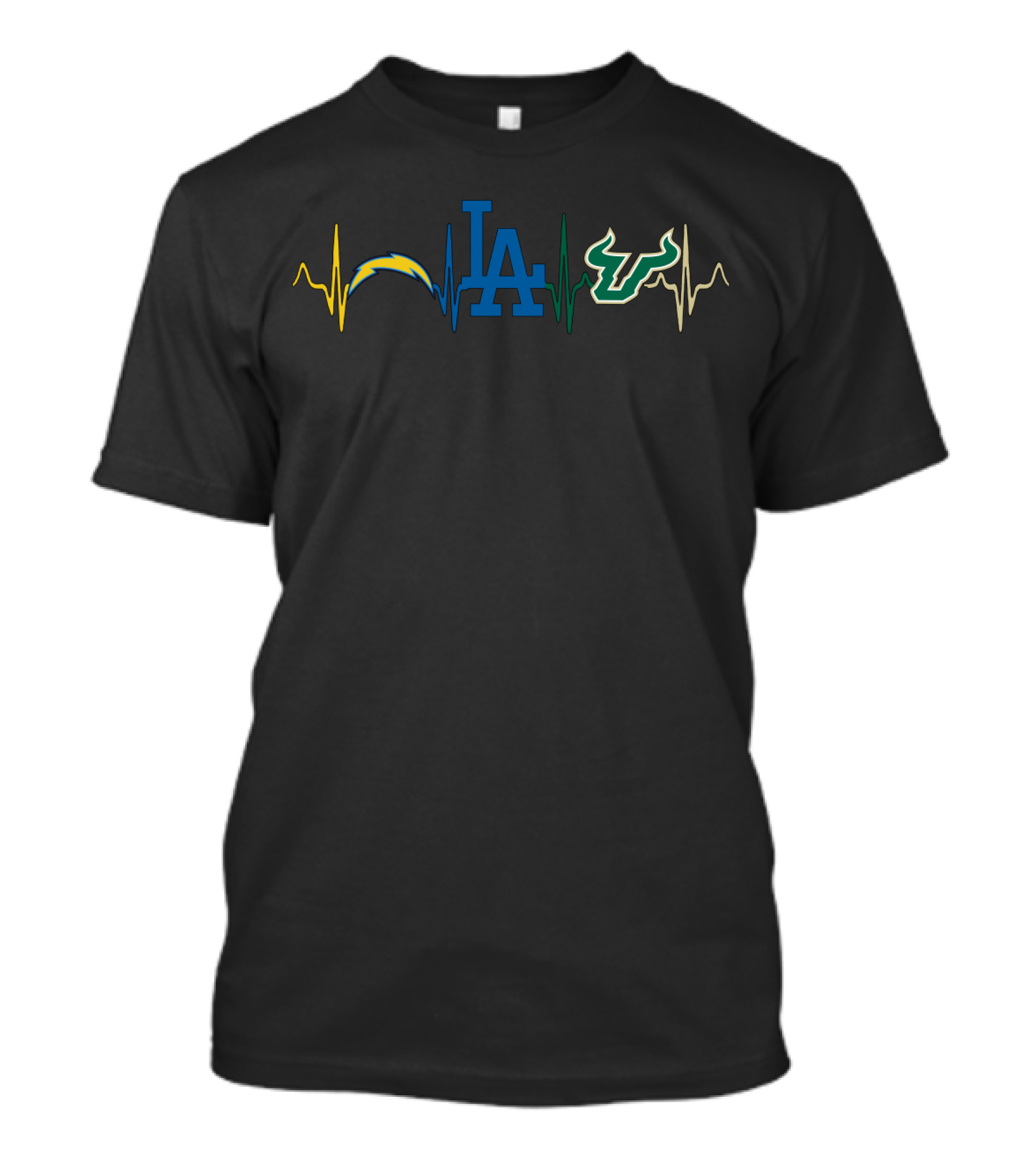 Love Chargers Dodgers Bulls Sports Heartbeat T-Shirt