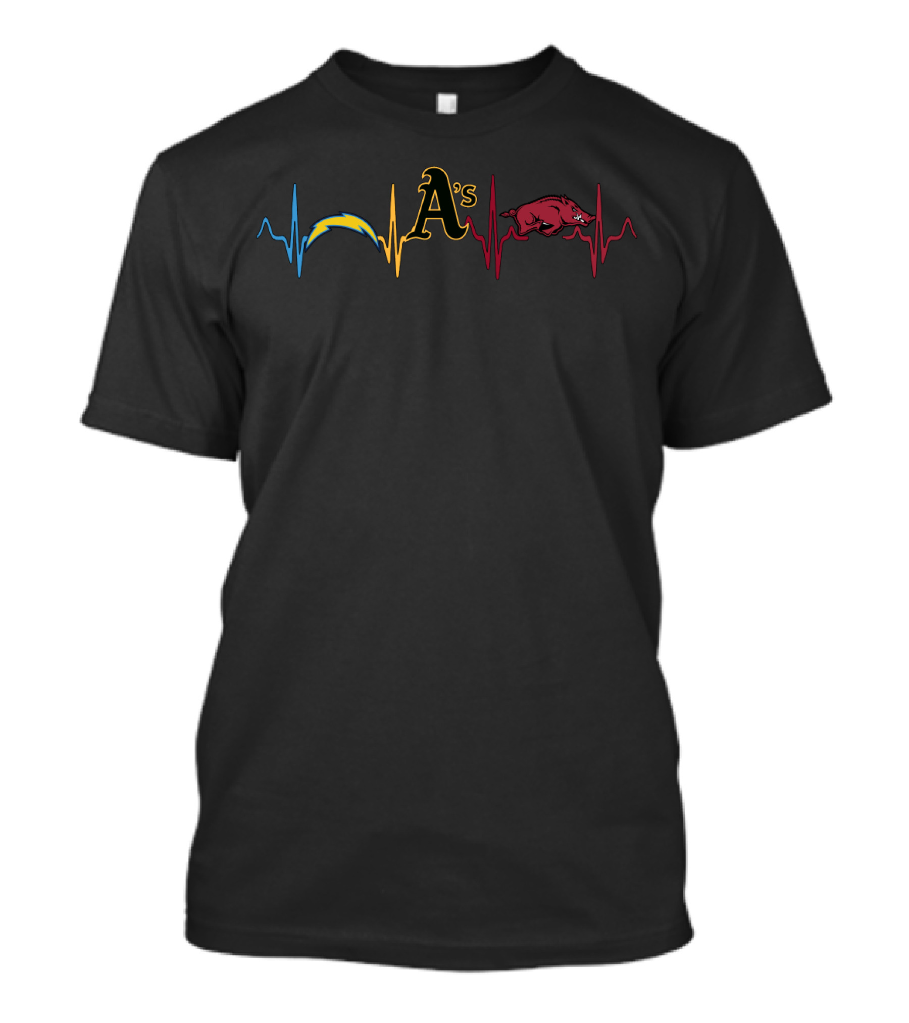 Los Angeles Chargers Oakland Athletics Arkansas Razorbacks Heartbeat Fan Passion T-Shirt