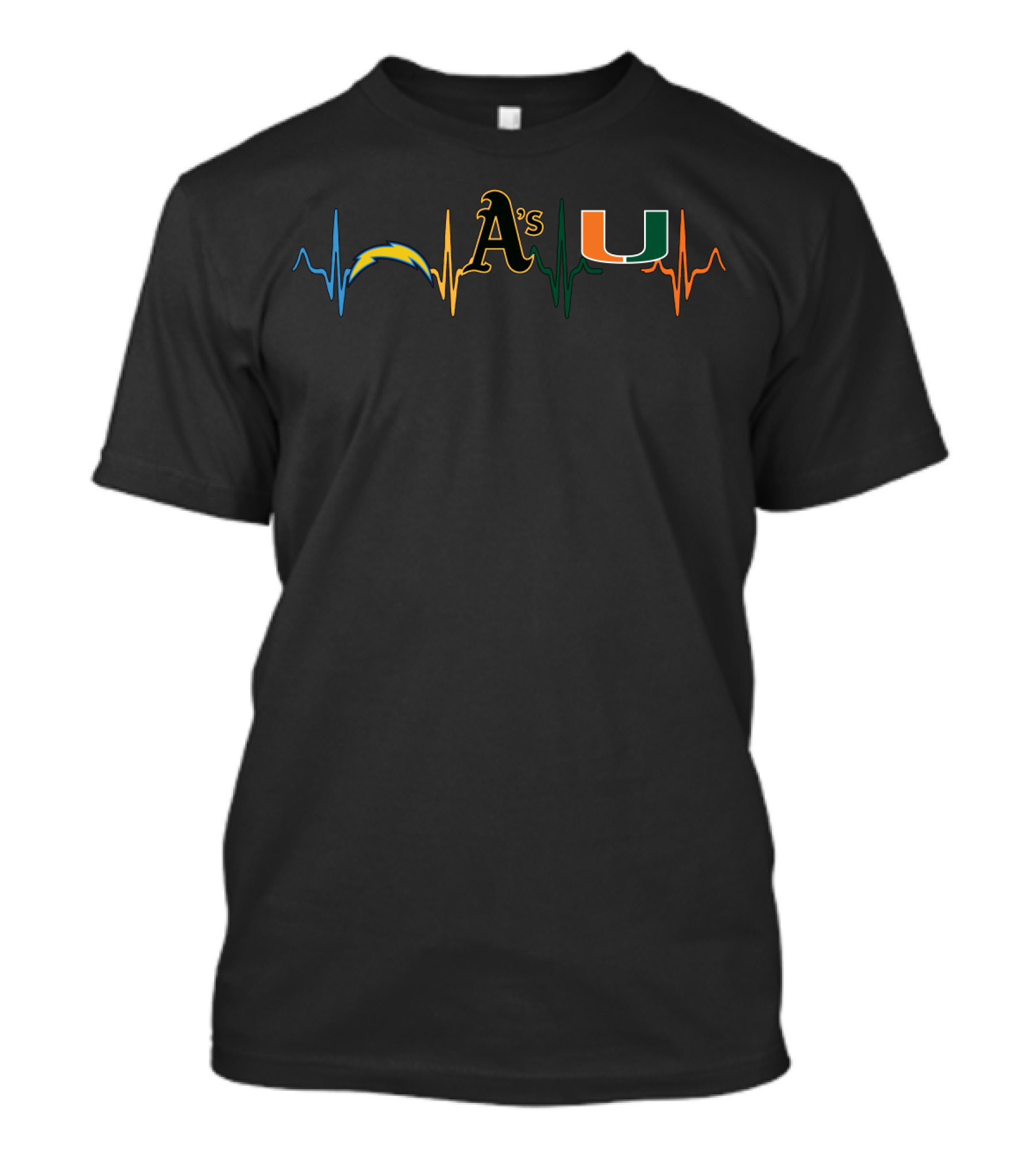 Love Chargers Athletics A's Miami Heartbeat T-Shirt