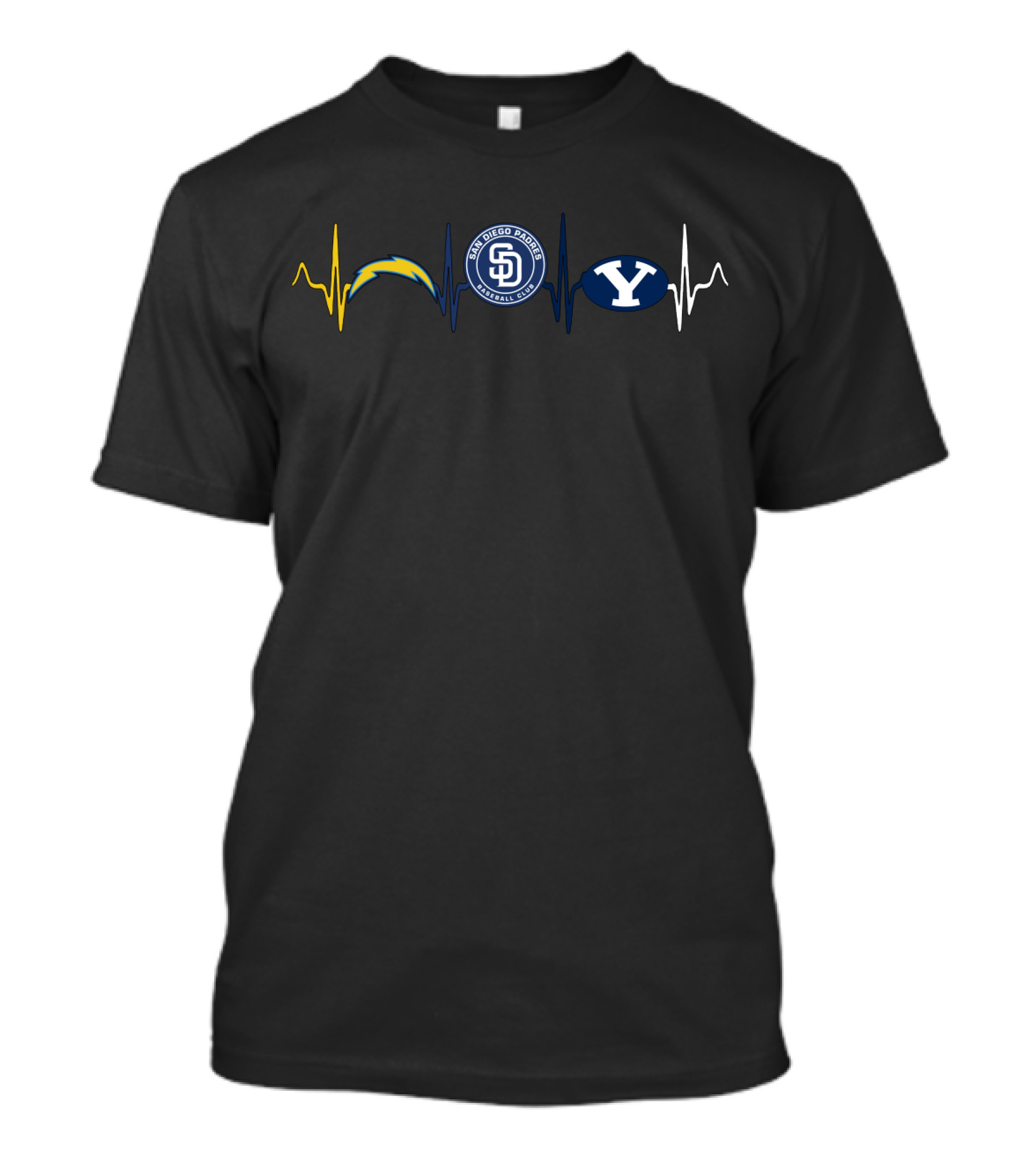 Love Chargers Padres Byu Heartbeat Line T-Shirt