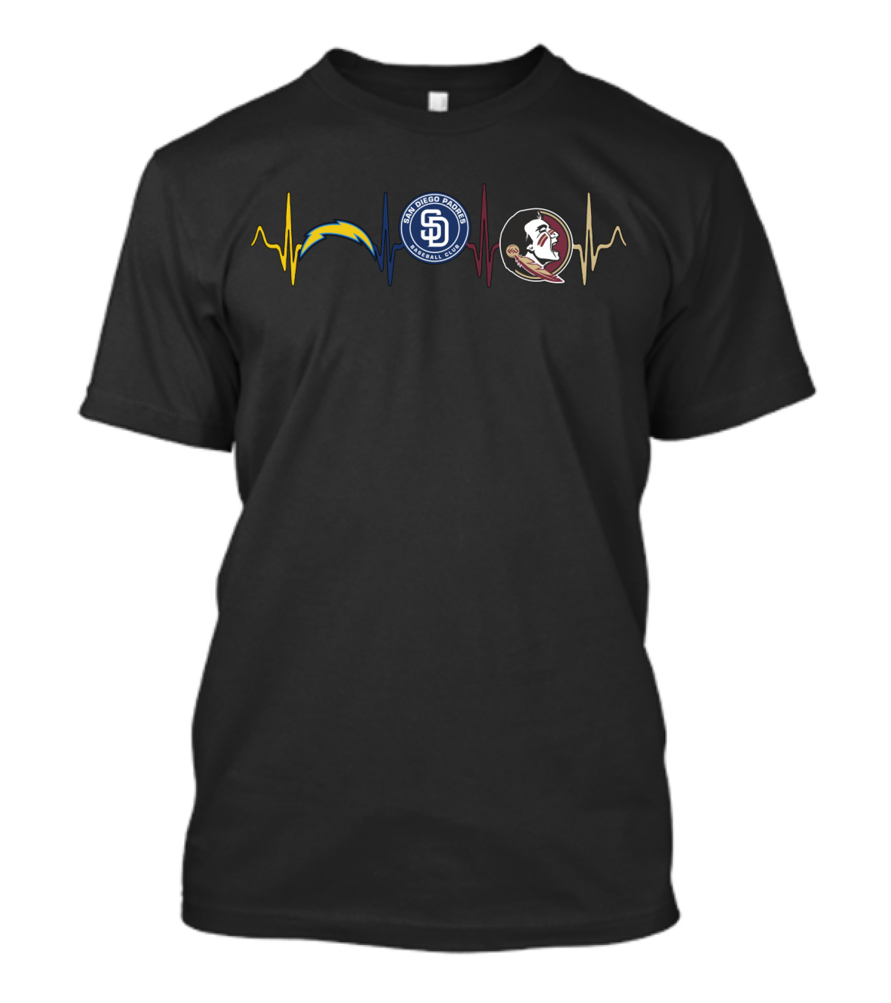 San Diego Padres Chargers Florida State Seminoles Heartbeat T-Shirt