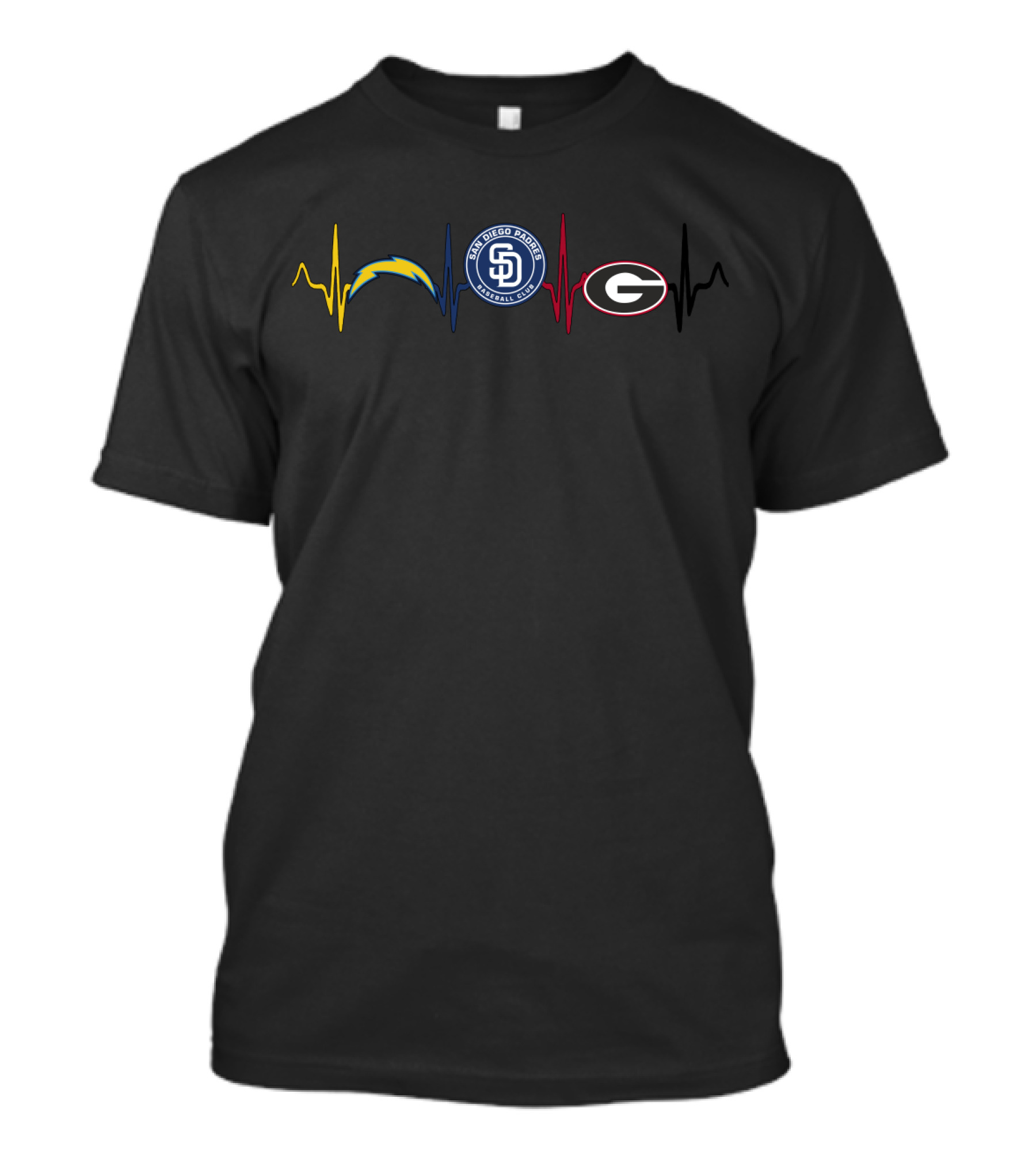 San Diego Chargers Padres Georgia Bulldogs Heartbeat Icons T-Shirt