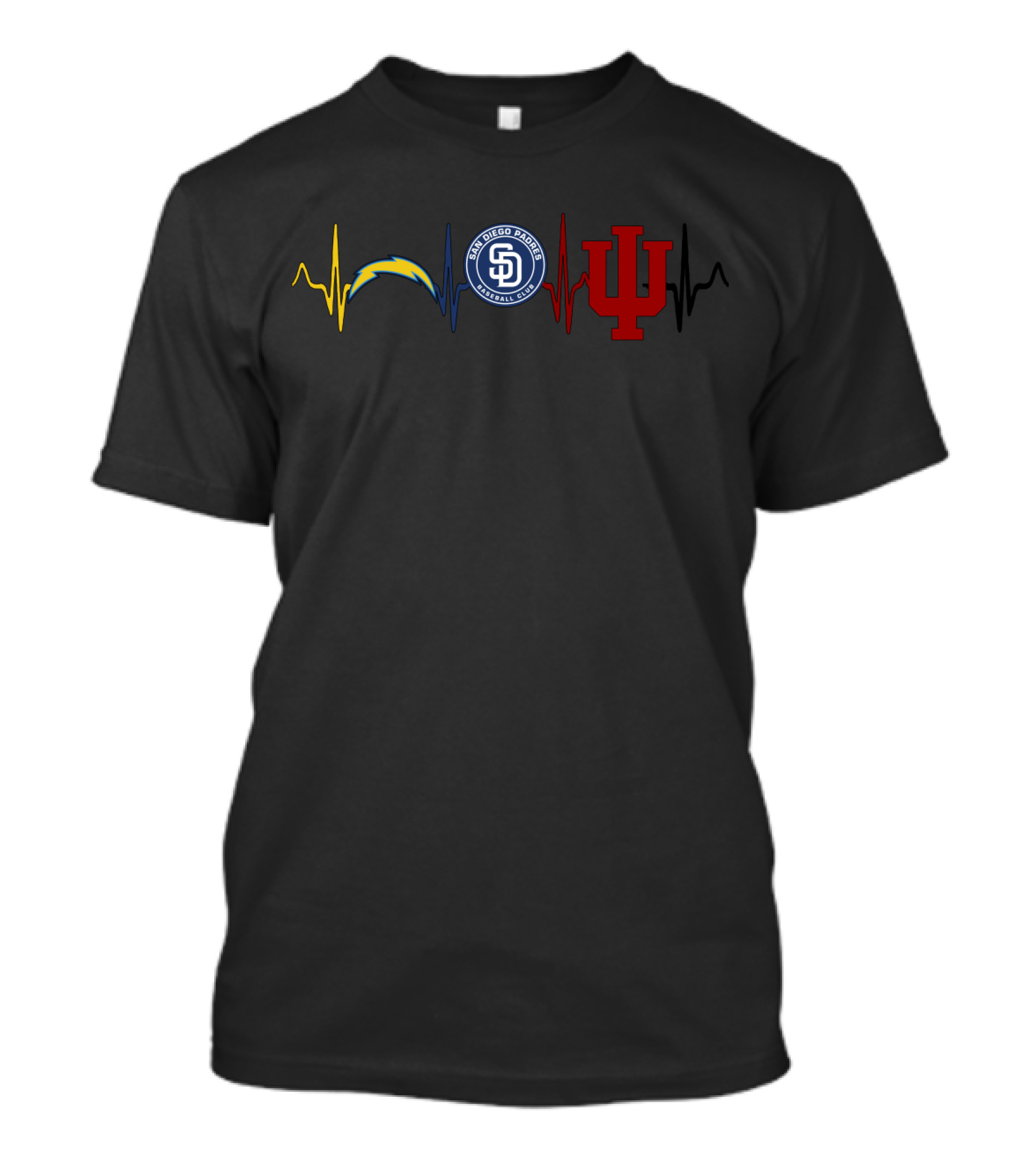 Love Chargers San Diego Padres Indiana Hoosiers Heartbeat T-Shirt