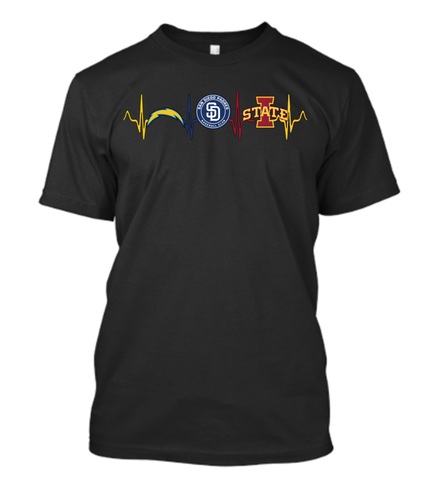 Love Chargers San Diego Padres Iowa State Cyclones Heartbeat T-Shirt
