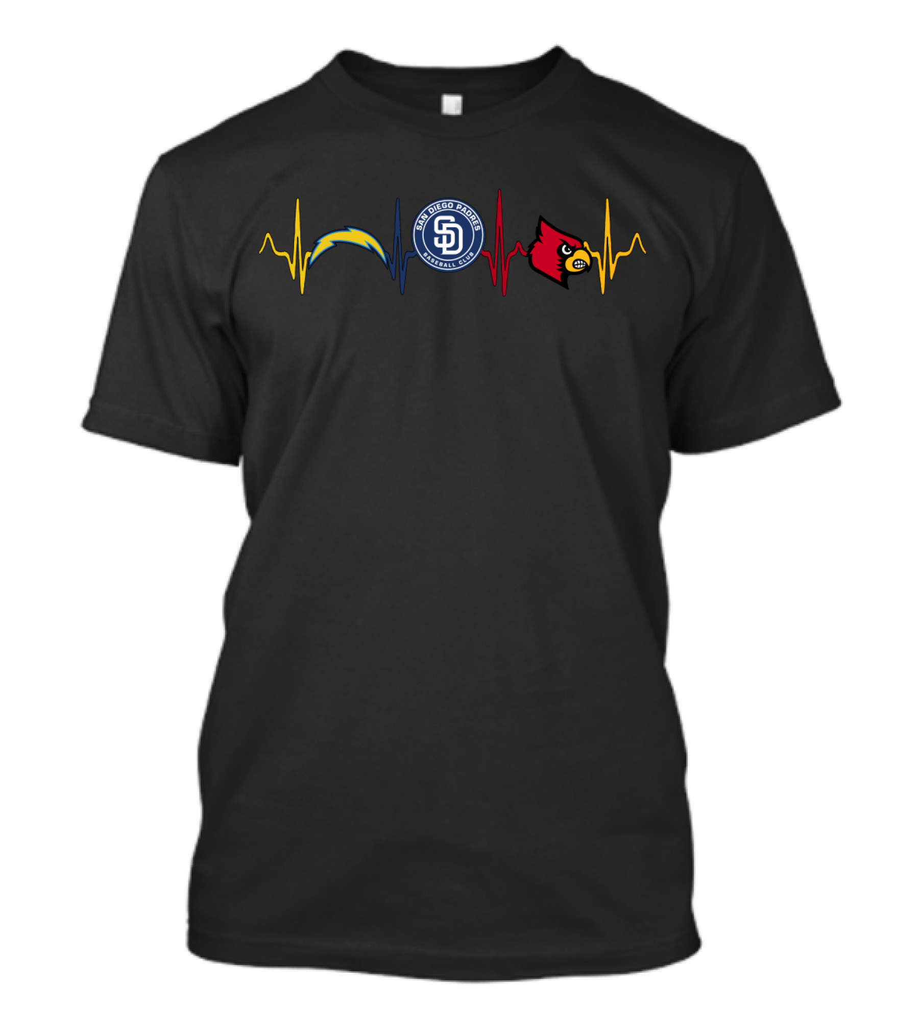 San Diego Chargers San Diego Padres Louisville Cardinals Heartbeat T-Shirt