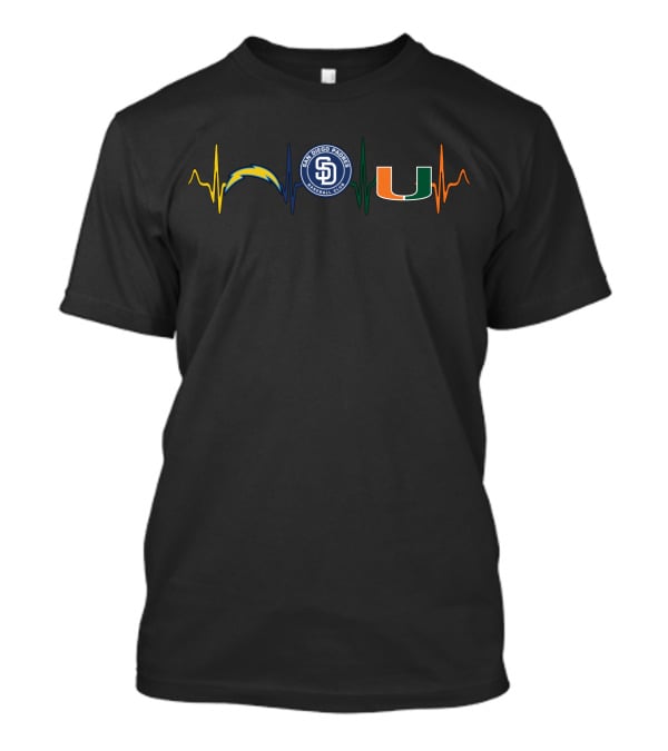 San Diego Chargers Padres Miami Hurricanes Heartbeat T-Shirt