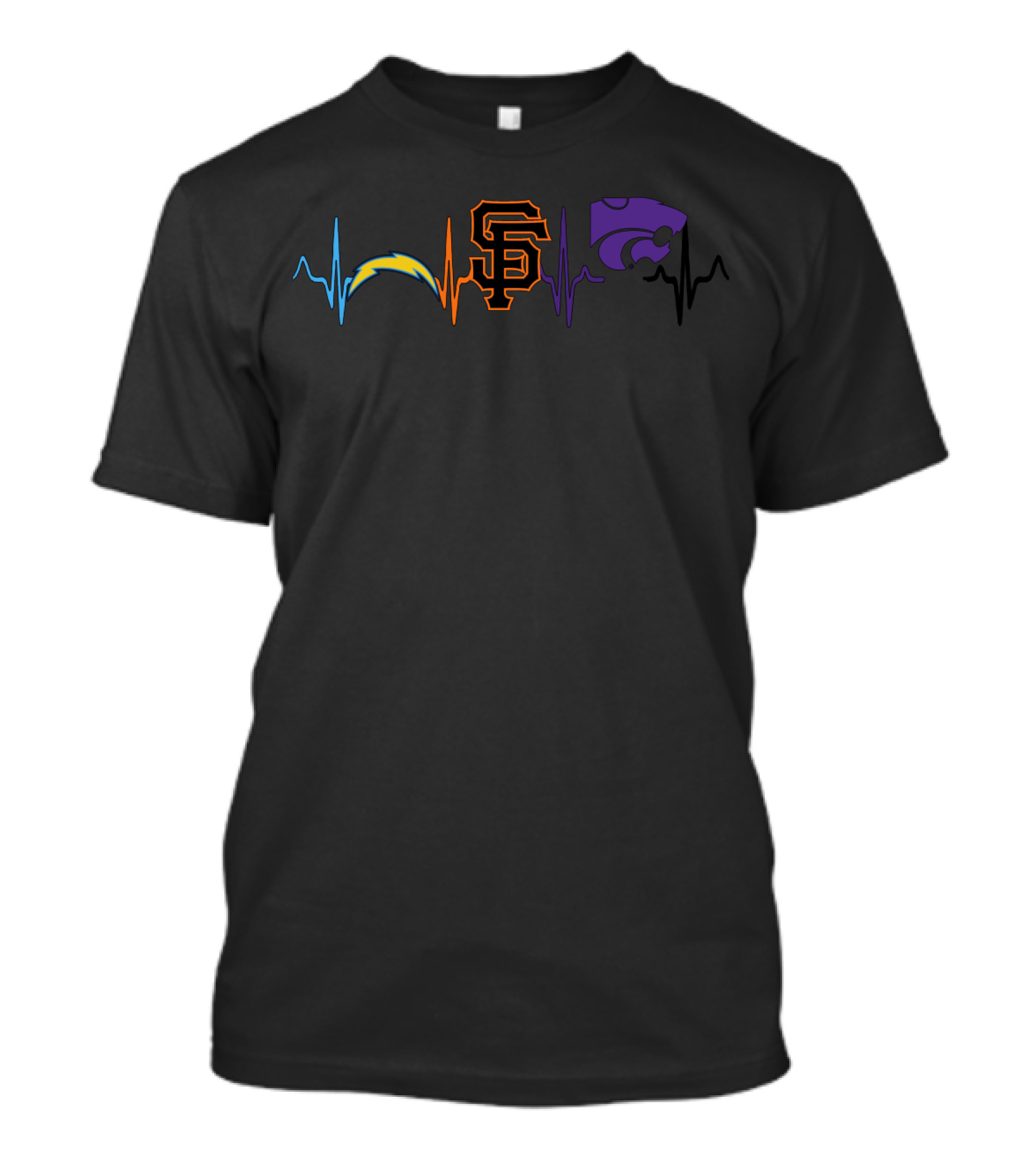 Love Chargers Giants San Francisco Kansas Wildcats Heartbeat T-Shirt