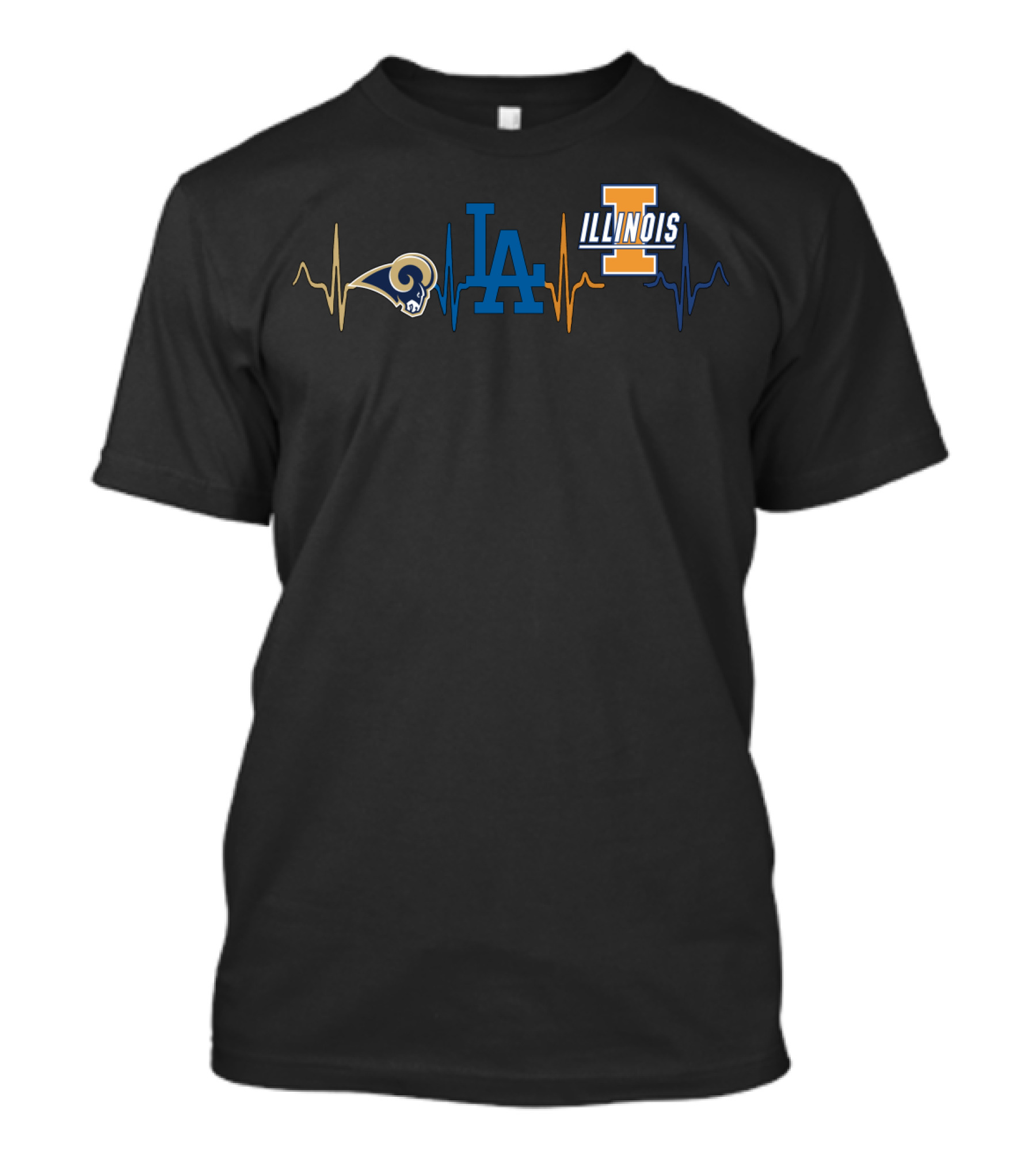 Love Rams Dodgers Illinois Football Baseball Heartbeat T-Shirt