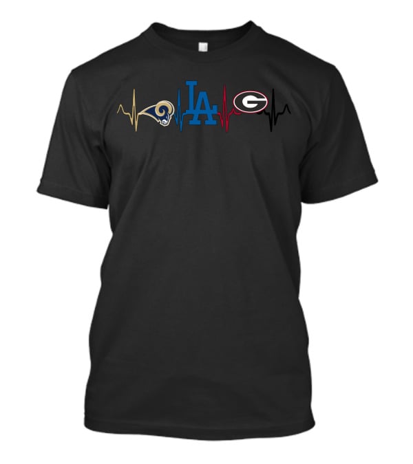 Love Rams Dodgers Georgia Bulldogs Heartbeat T-Shirt