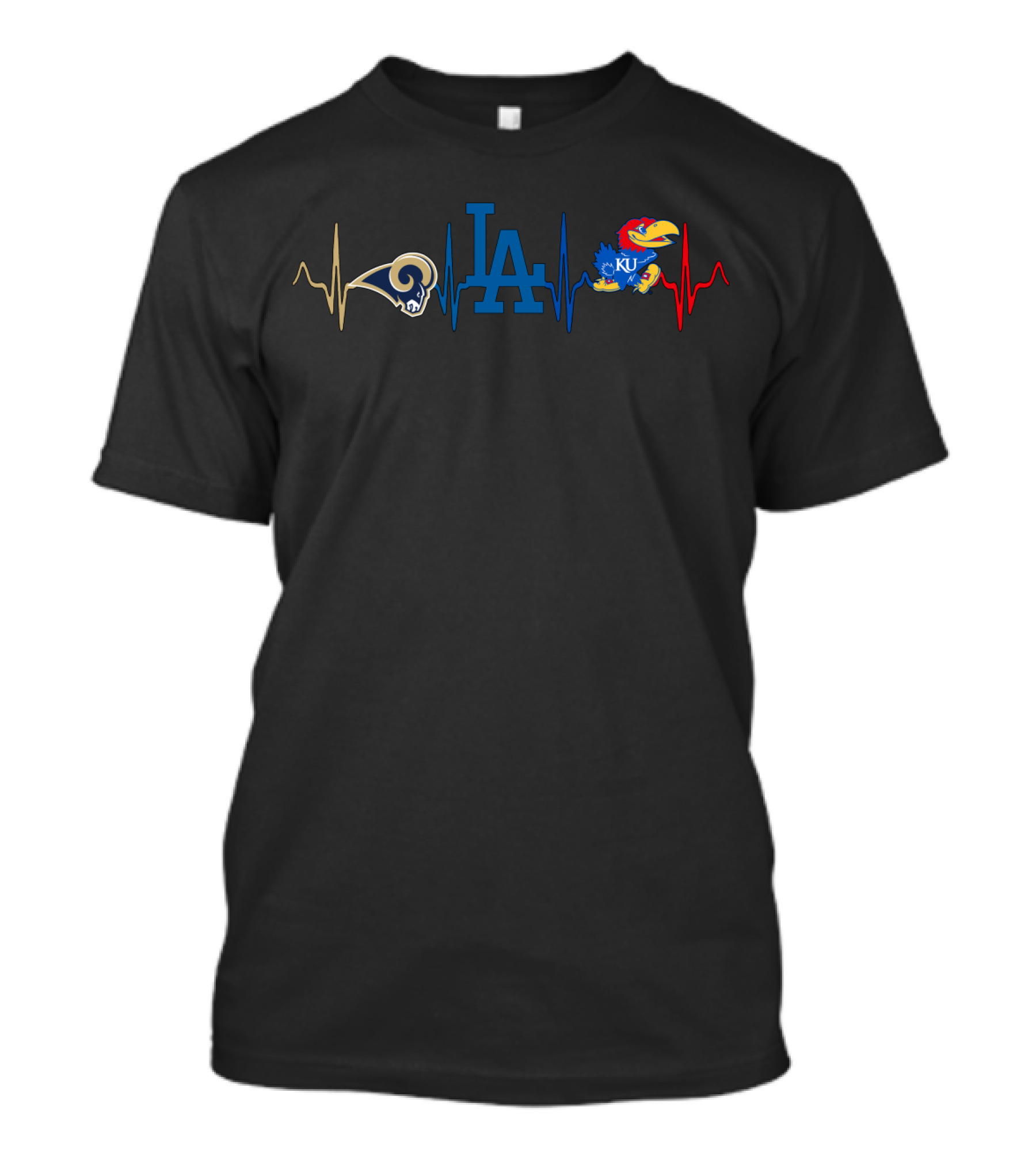 Love Rams Dodgers Ku Jayhawks Heartbeat T-Shirt