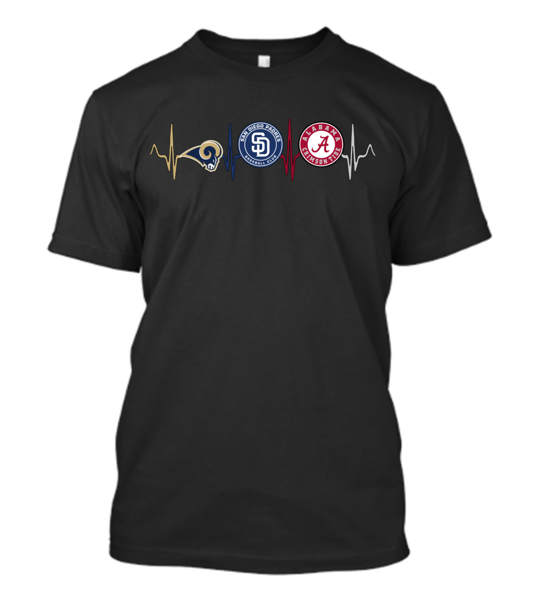 Love Rams San Diego Padres Alabama Crimson Tide Heartbeat T-Shirt