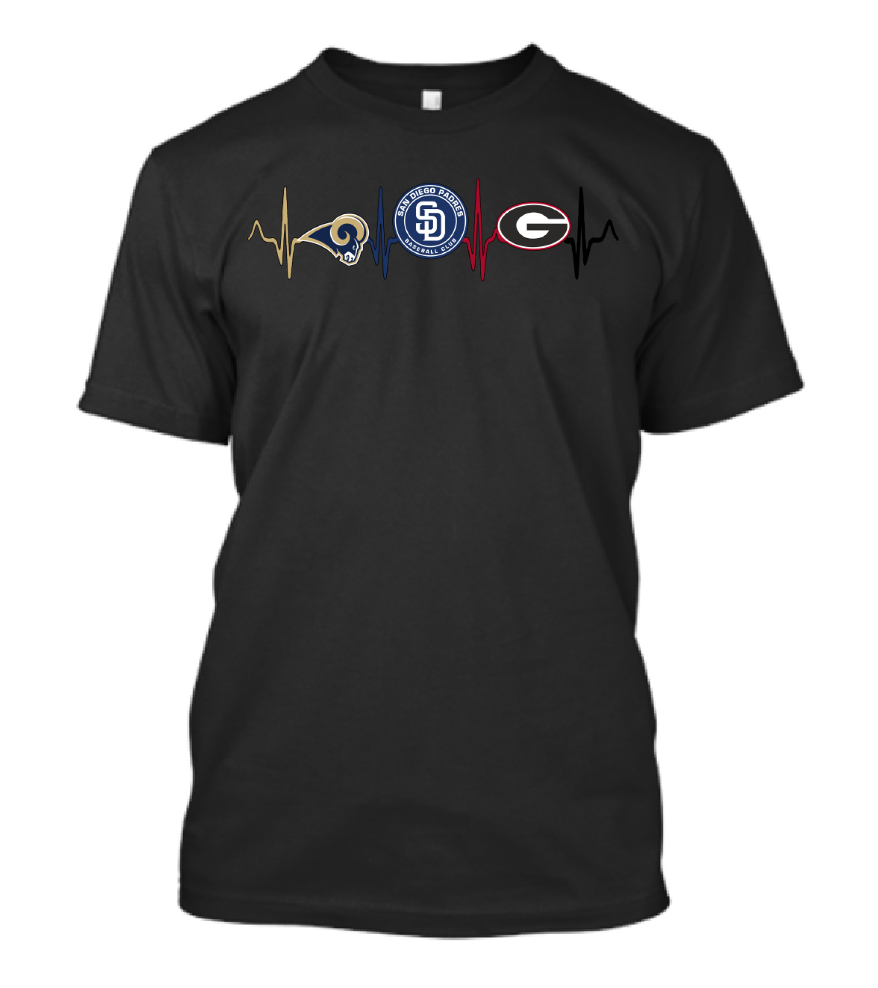 Love Rams San Diego Padres Georgia Bulldogs Heartbeat T-Shirt