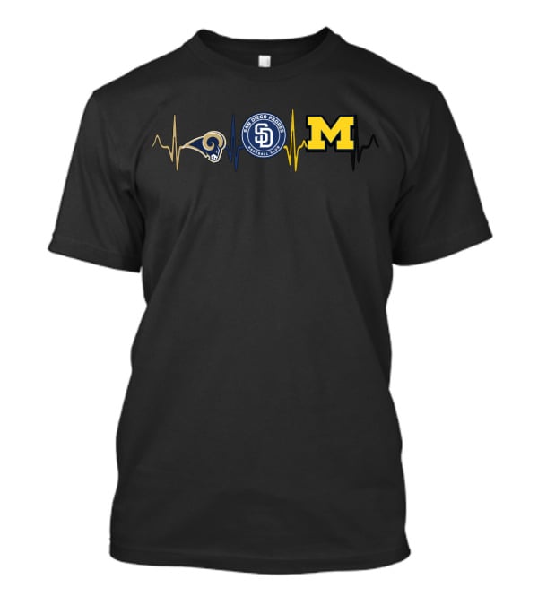 Love Rams San Diego Padres Michigan Wolverines Heartbeat Mw T-Shirt