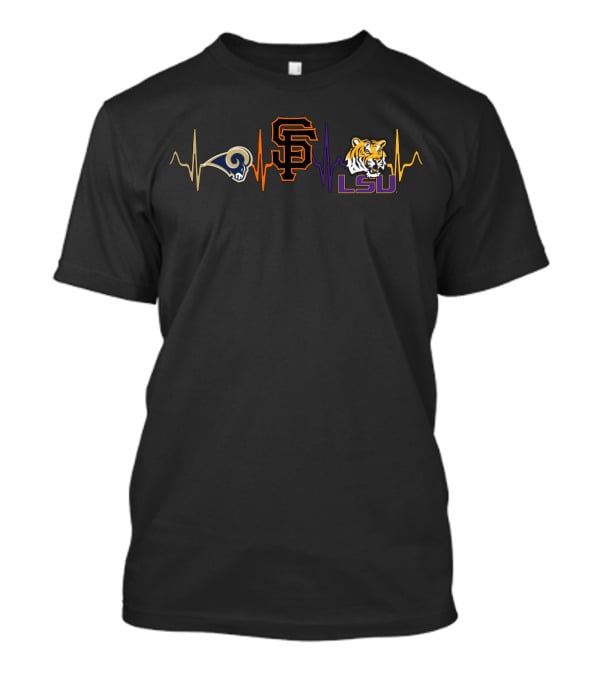 Love Rams Giants Lsu Tigers Heartbeat T-Shirt