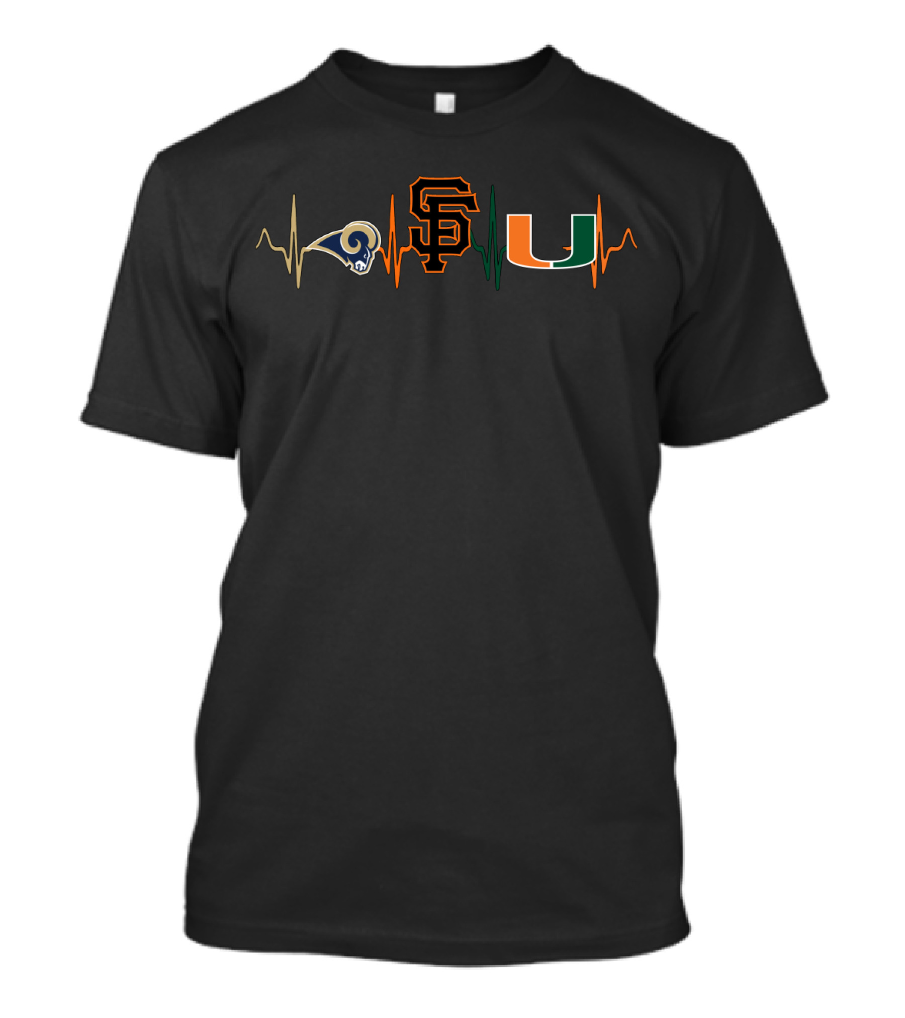Los Angeles Rams New York Giants Miami Hurricanes Heartbeat T-Shirt