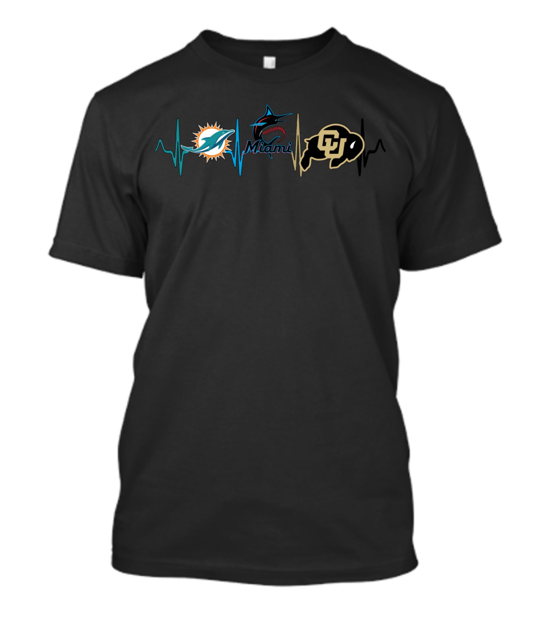 Miami Dolphins Miami Marlins Colorado Buffaloes Heartbeat T-Shirt