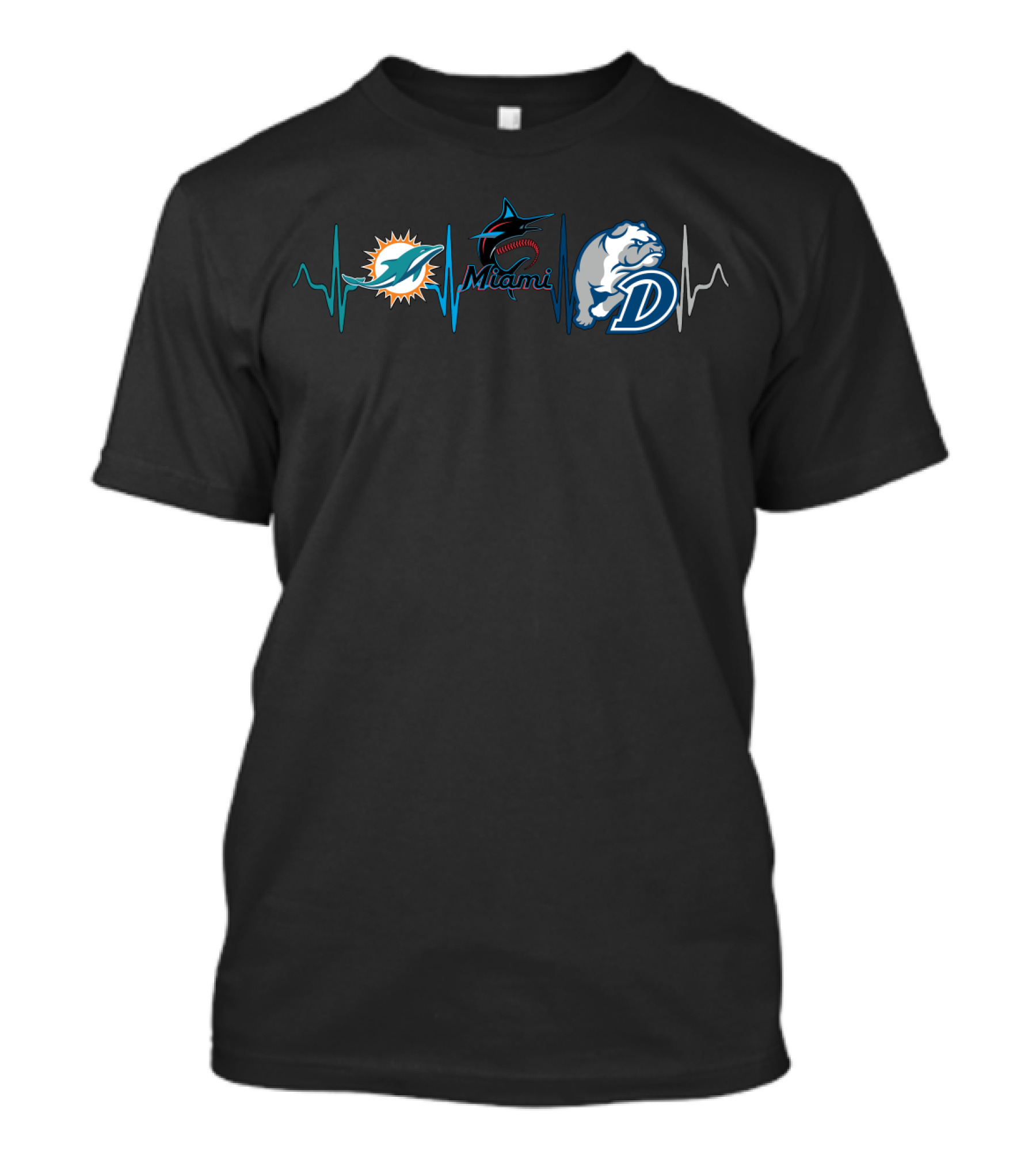 Miami Dolphins Marlins Logo With Db And Heartbeat T-Shirt
