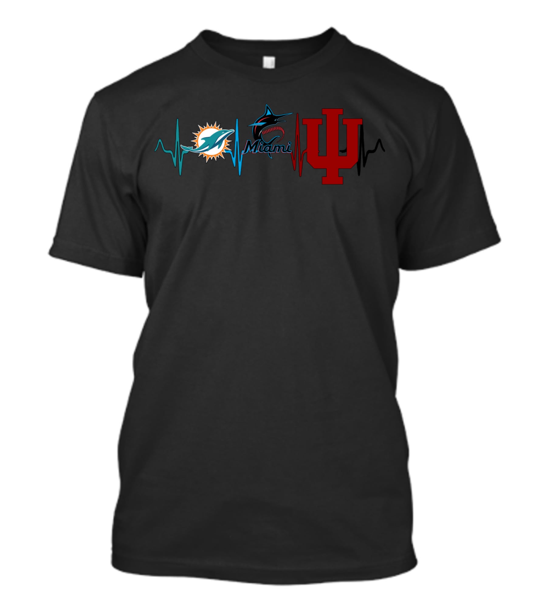Miami Dolphins Miami Marlins Indiana Hoosiers Heartbeat T-Shirt