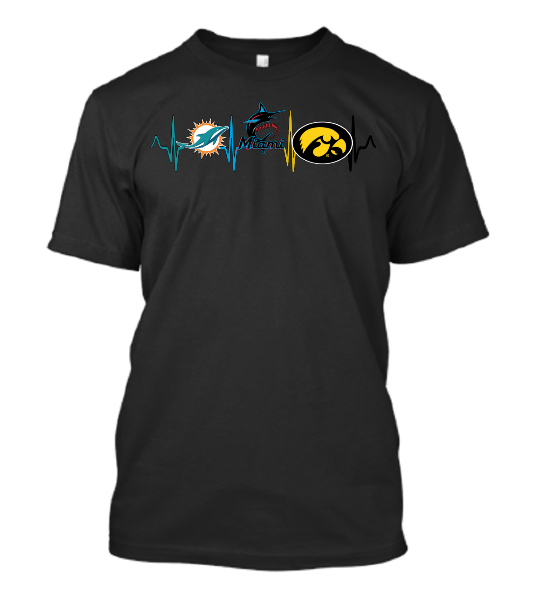 Miami Dolphins Marlins Iowa Hawkeyes Heartbeat T-Shirt