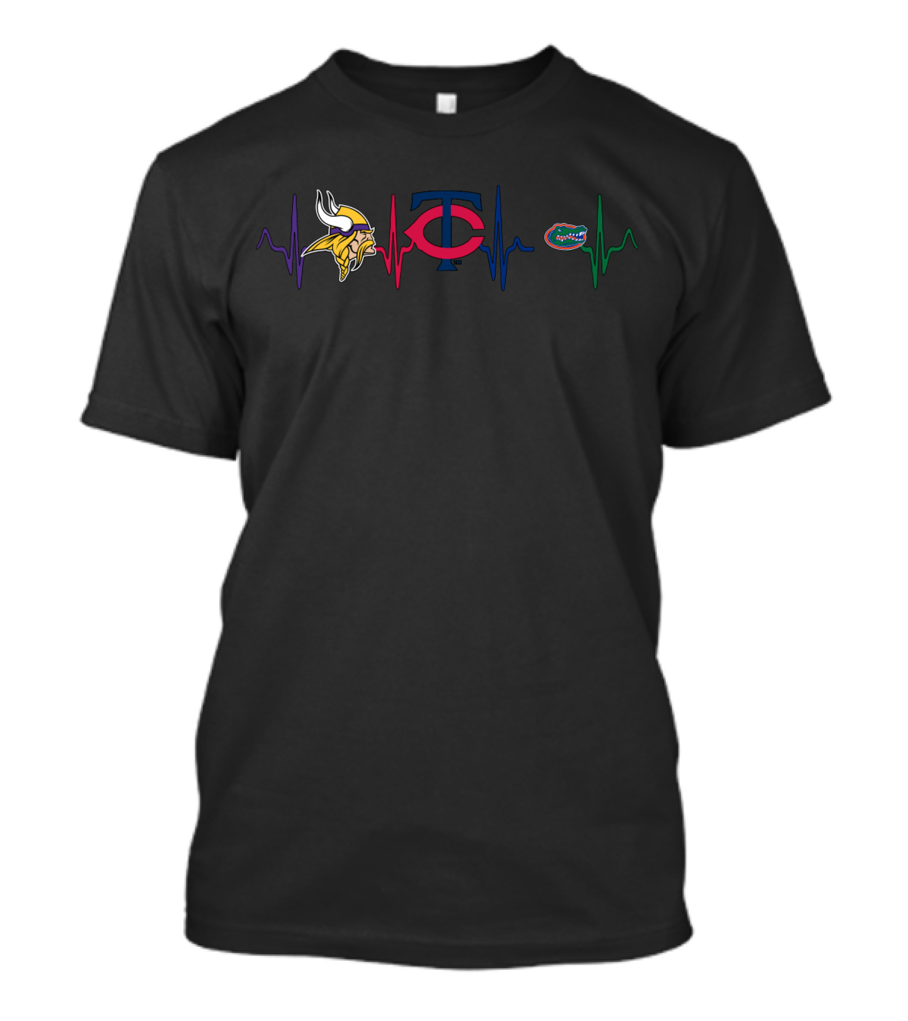 Vikings Twins Gators Heartbeat T-Shirt