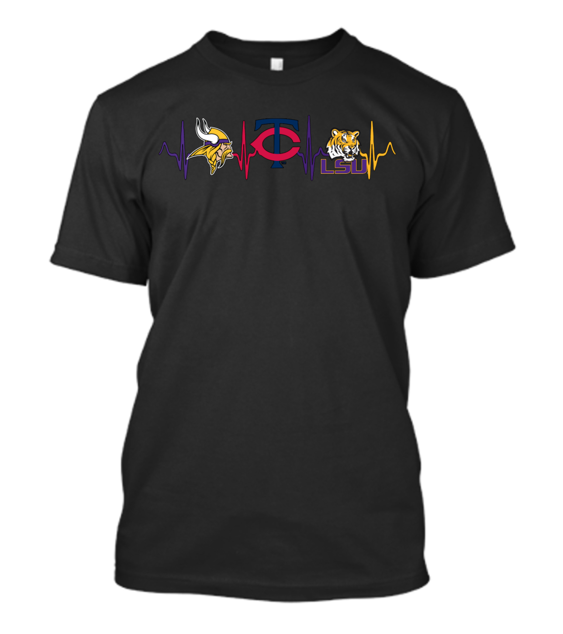 Minnesota Vikings Twins Lsu Tigers Heartbeat T-Shirt