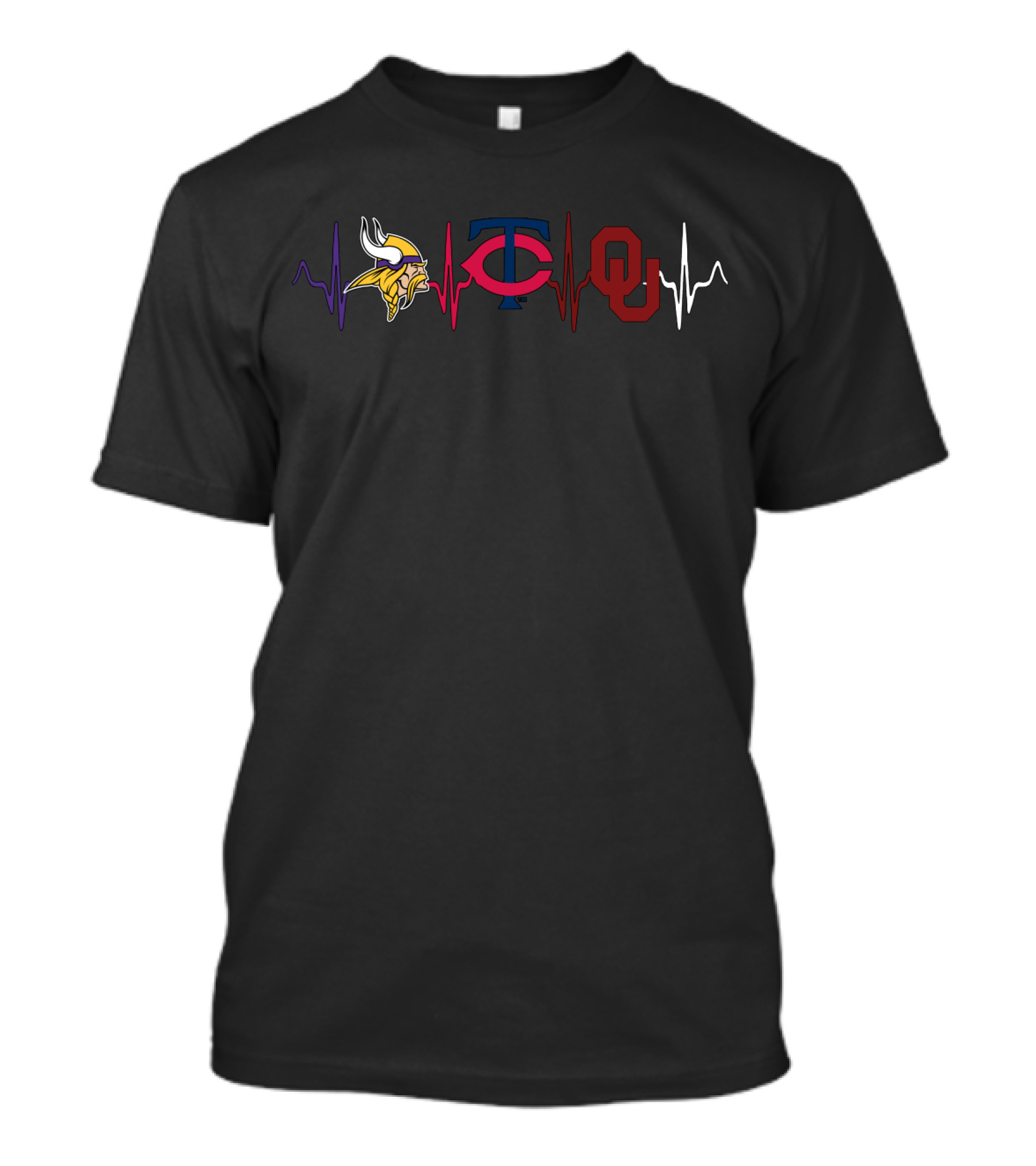 Vikings Twins Oklahoma Sooners Heartbeat Connection T-Shirt