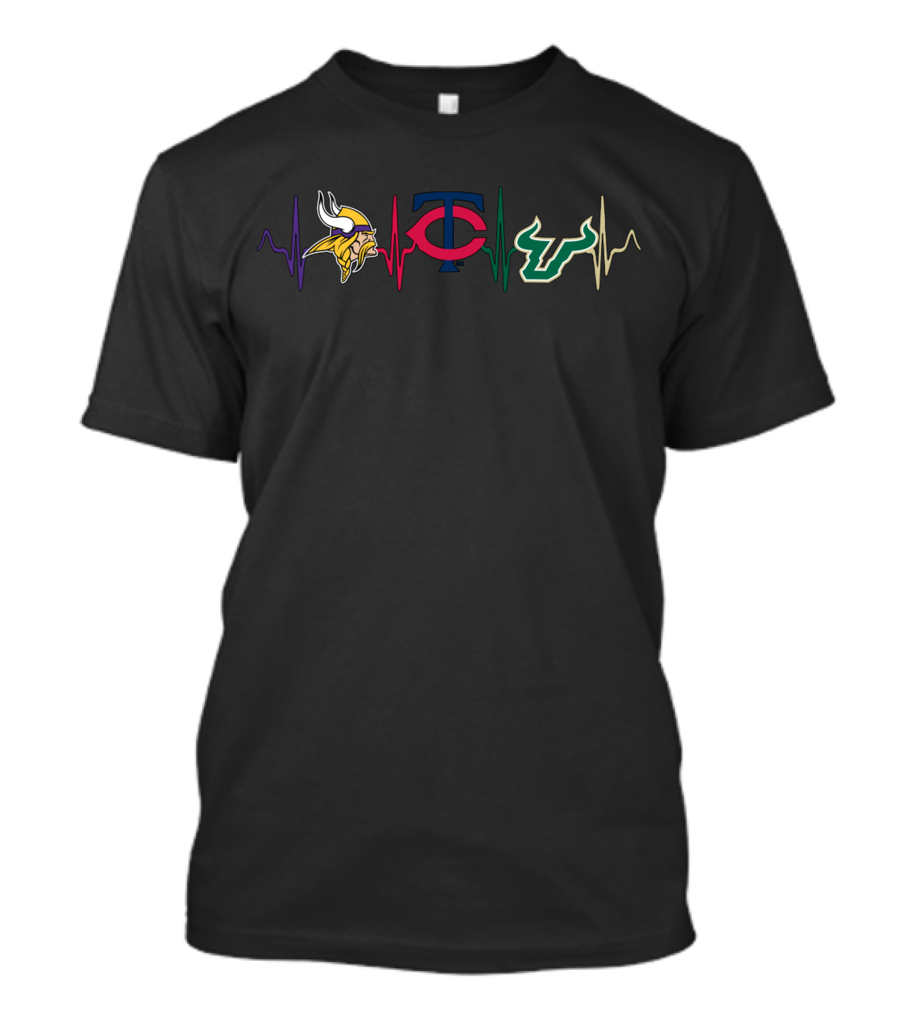 Vikings Twins Bulls Heartbeat Sfb T-Shirt