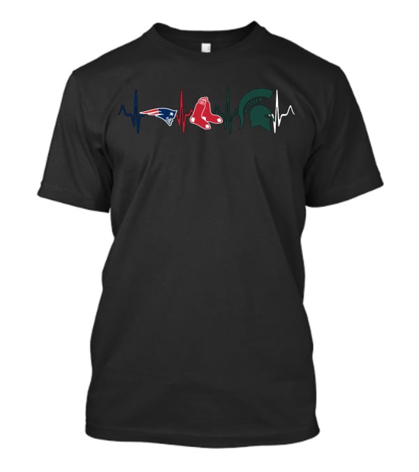 New England Patriots Red Sox Michigan State Spartans Heartbeat T-Shirt