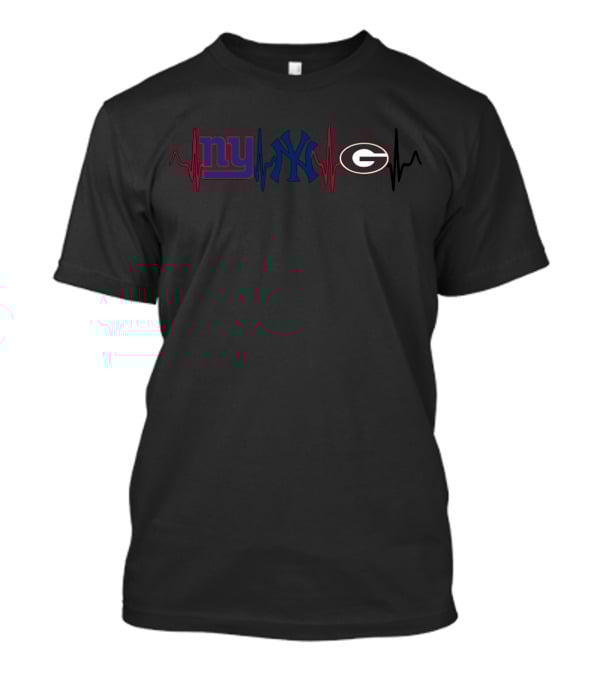 Giants Yankees Georgia Bulldogs Heartbeat Logos T-Shirt