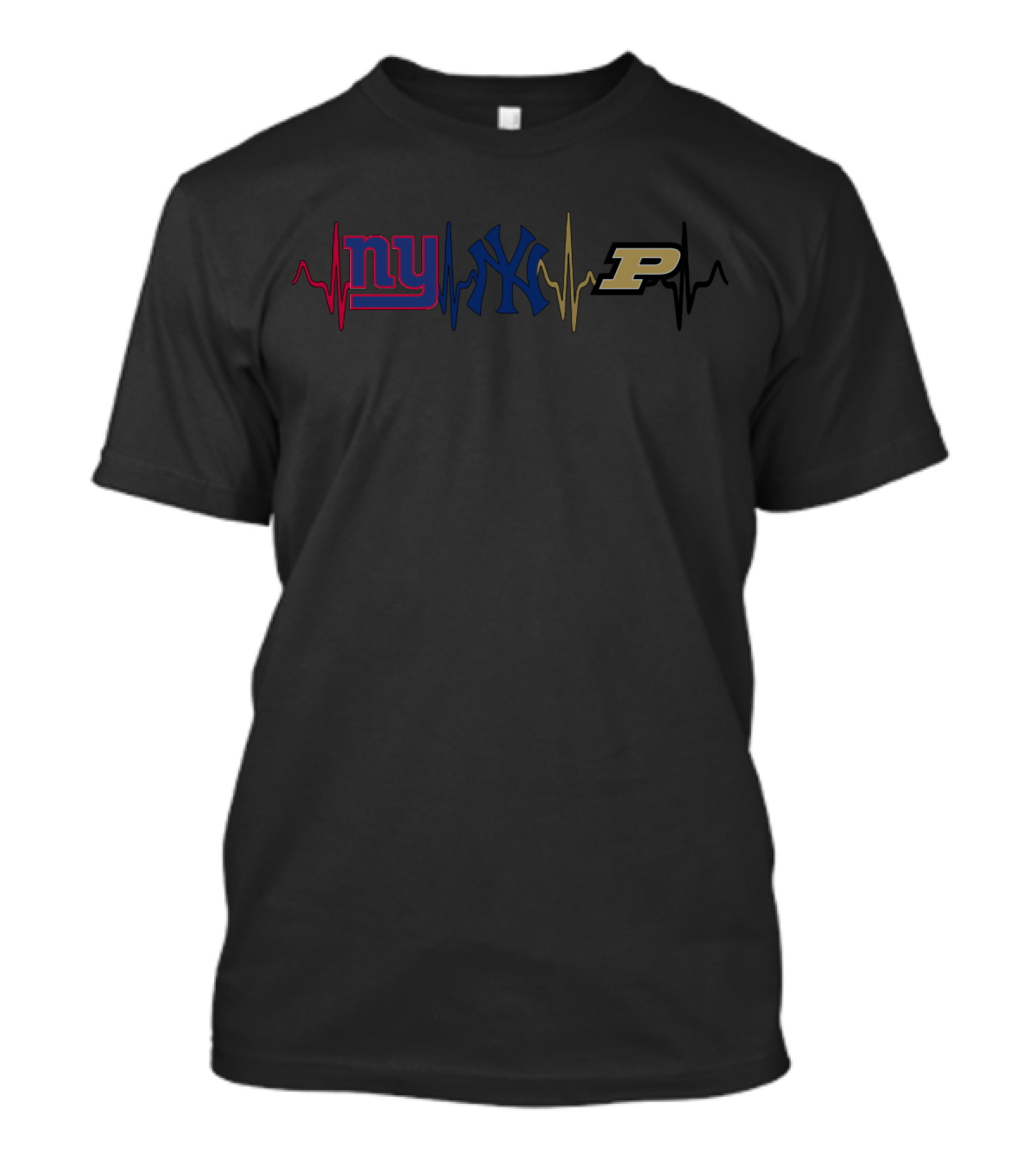 Love Giants Yankees Purdue Boilermakers Heartbeat T-Shirt