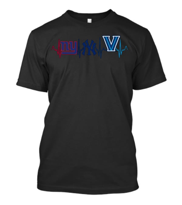 New York Giants Yankees Villanova Logo Heartbeat T-Shirt