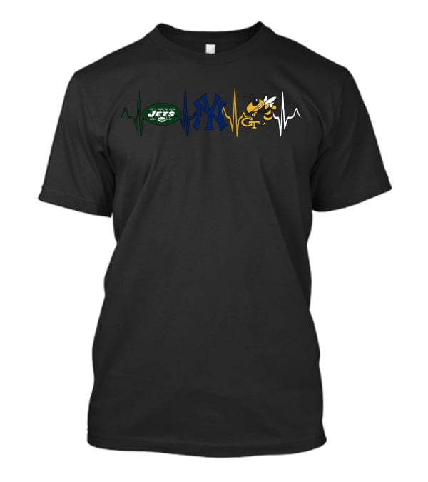 New York Jets Heartbeat New York Yankees Gt Yellow Jackets T-Shirt