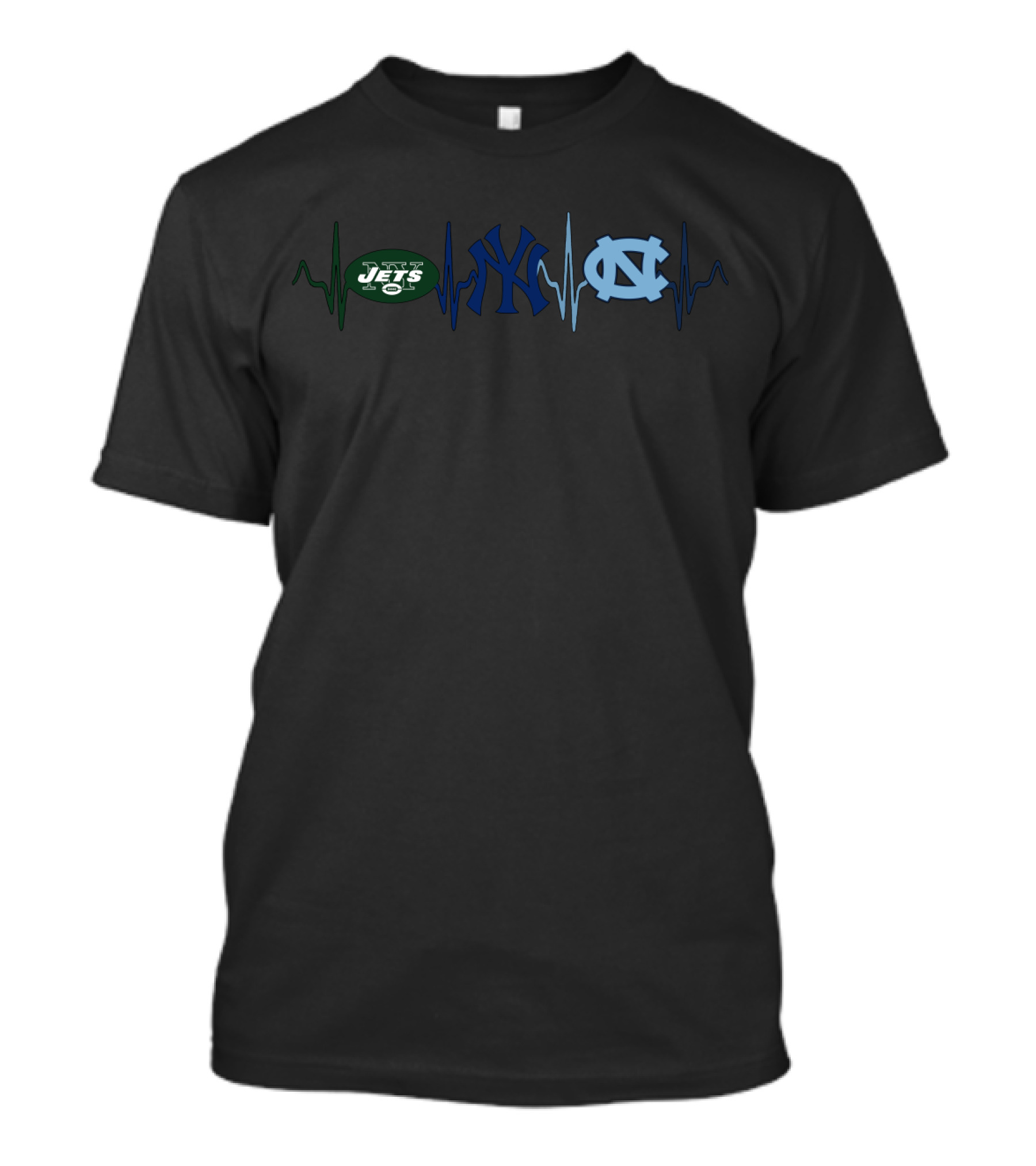 New York Jets Yankees North Carolina Tar Heels Heartbeat T-Shirt