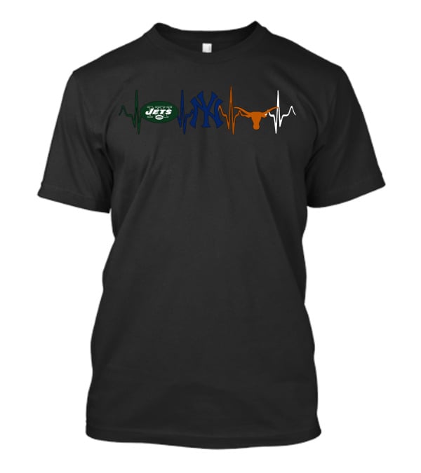 Love Jets Yankees Longhorns Heartbeat T-Shirt